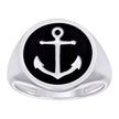 925 Sterling Silver Mens Black Enameled Anchor Nautical Fashion Ring Size 9 - SLV-129389