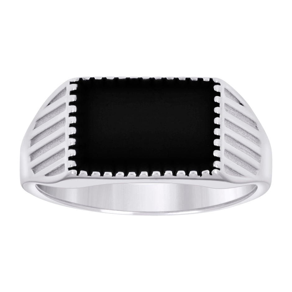 925 Sterling Silver Mens Black Enameled Fashion Ring Size 9 - SLV-129403