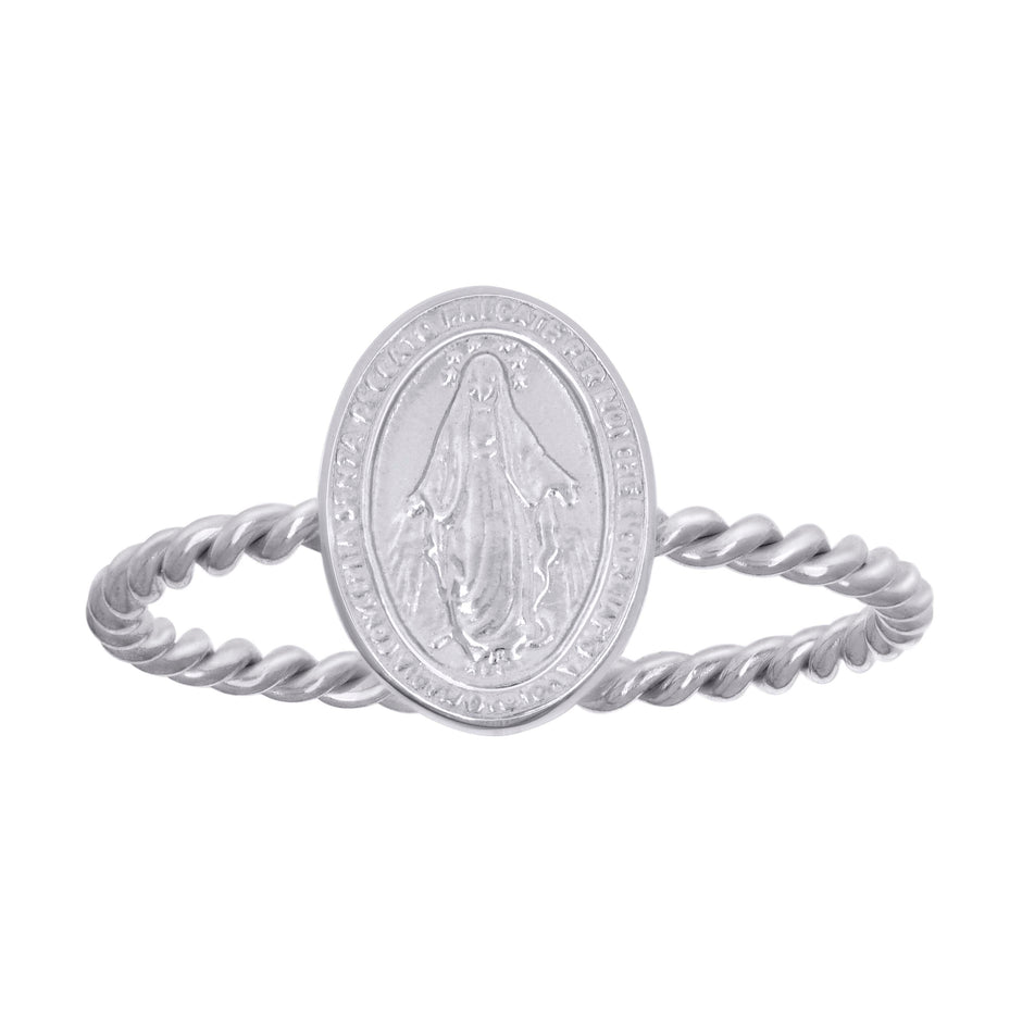 925 Sterling Silver Unisex Miraculous Medal Religious Ring Size 8 - SLV-129417
