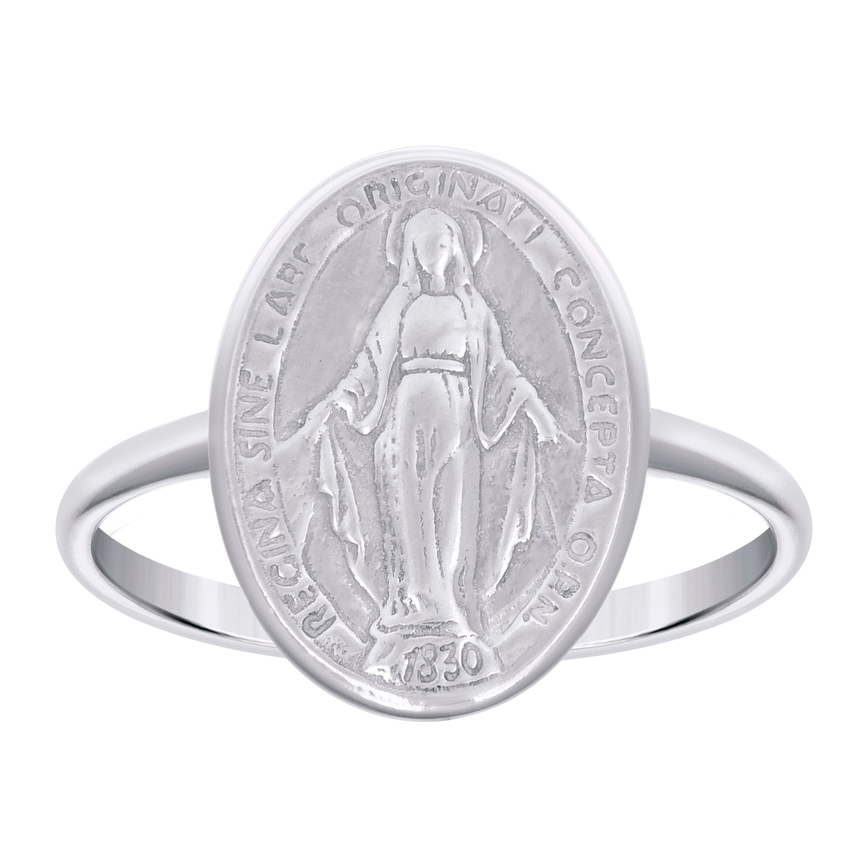 925 Sterling Silver Unisex Miraculous Medal Religious Ring Size 6