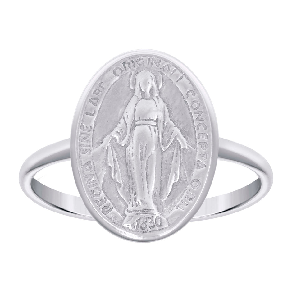 925 Sterling Silver Unisex Miraculous Medal Religious Ring Size 6