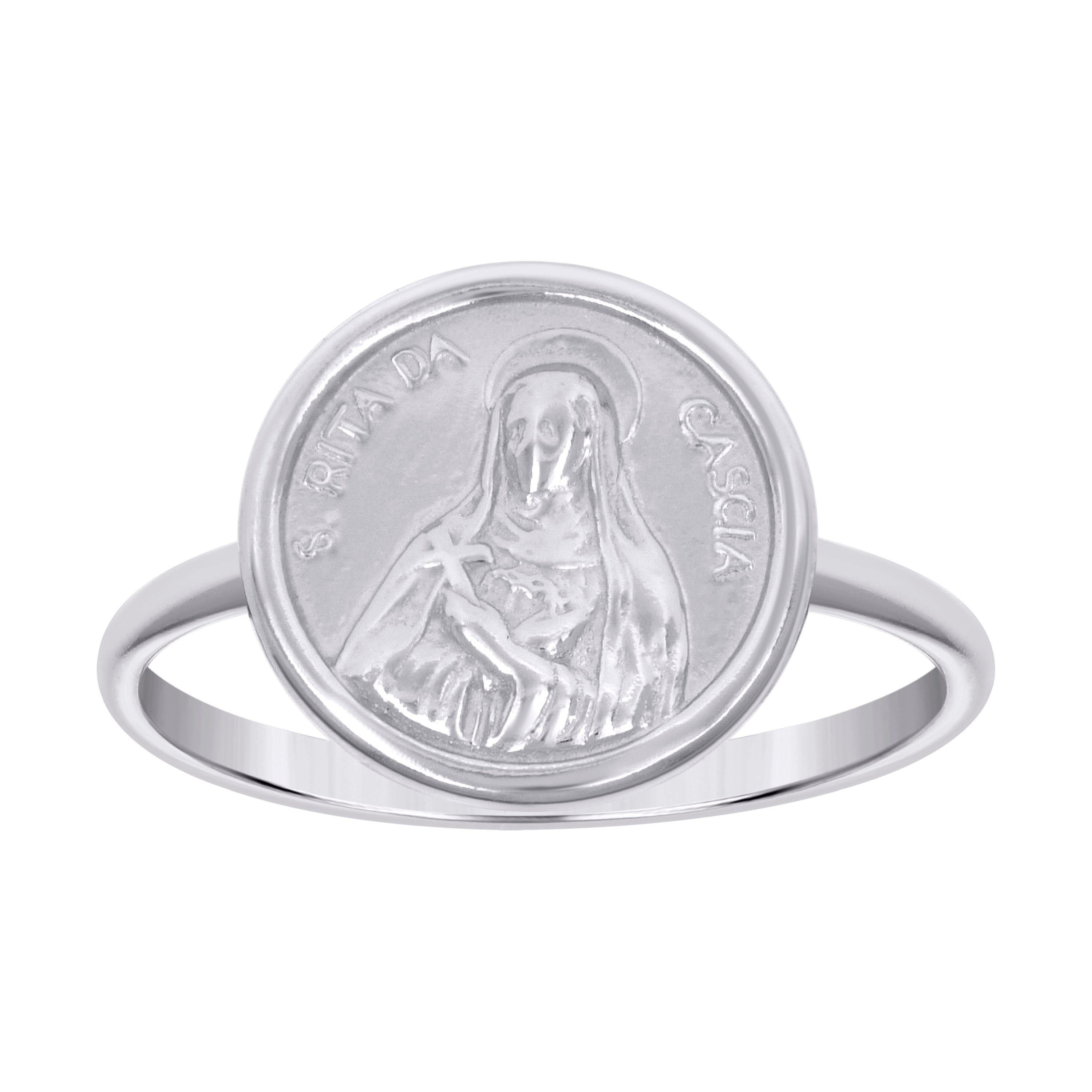 925 Sterling Silver Unisex St Rita Da Cascia Religious Ring Size 7 - SLV-129423
