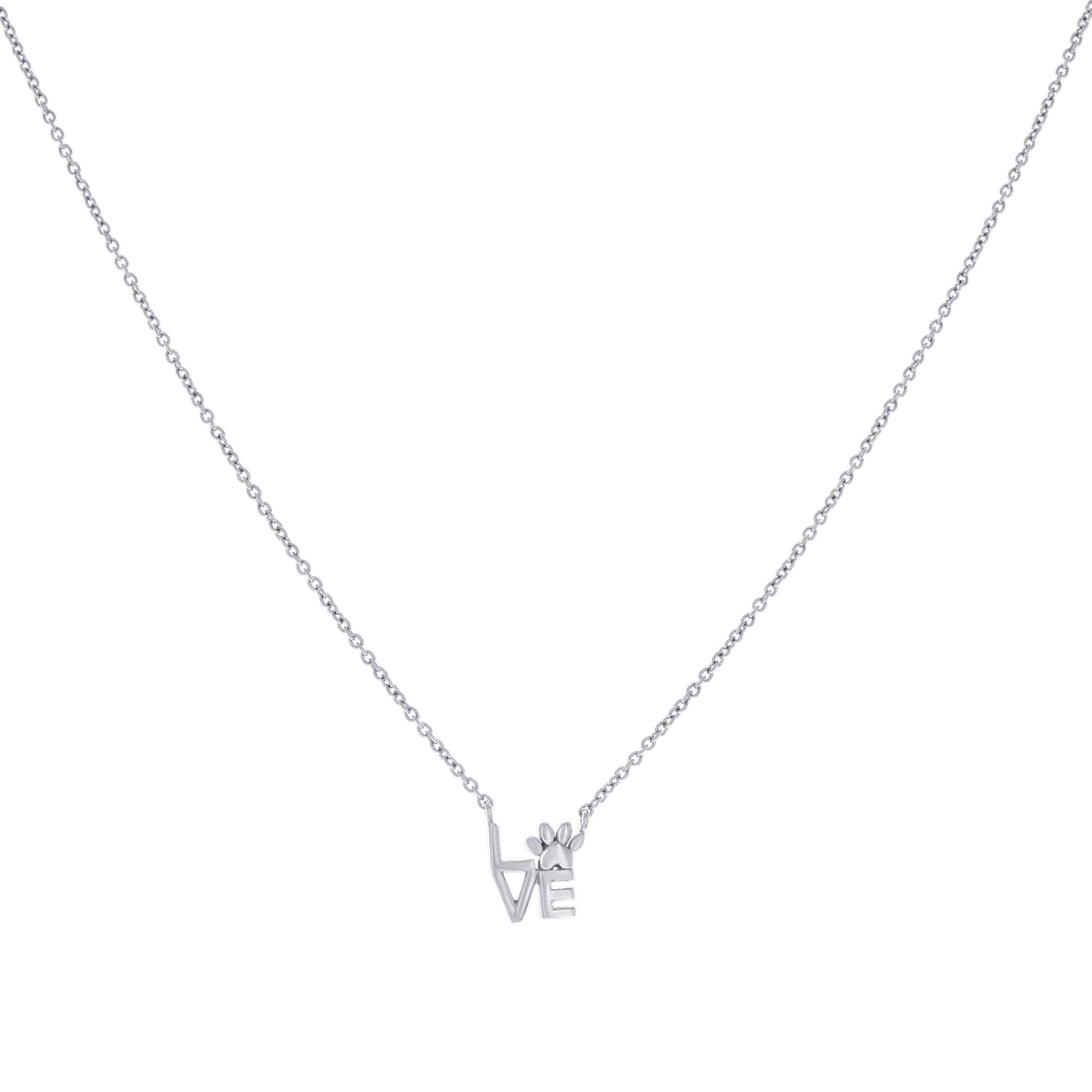 925 Sterling Silver Womens Paw Print Love Charm Necklace Size 17 Inches