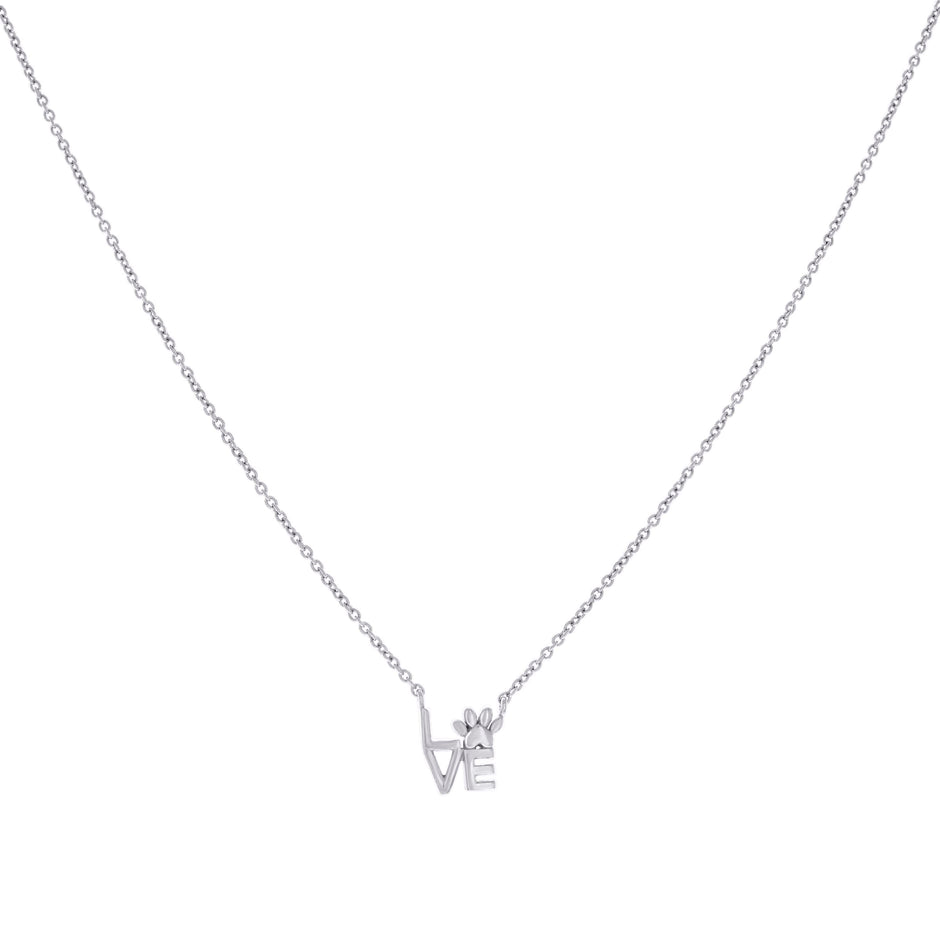 925 Sterling Silver Womens Paw Print Love Charm Necklace Size 17 Inches