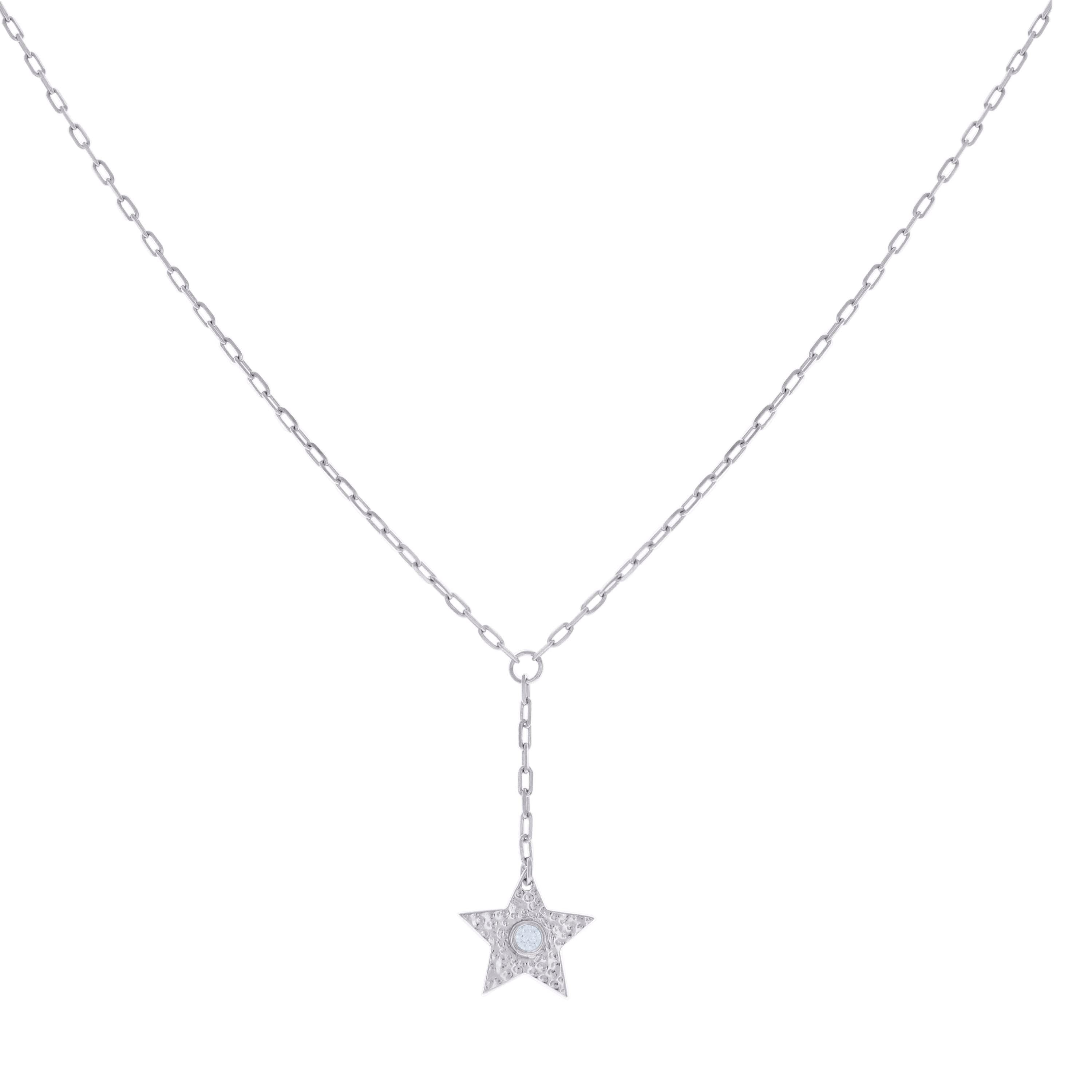 925 Sterling Silver Womens Cubic-Zirconia Star Charm Necklace