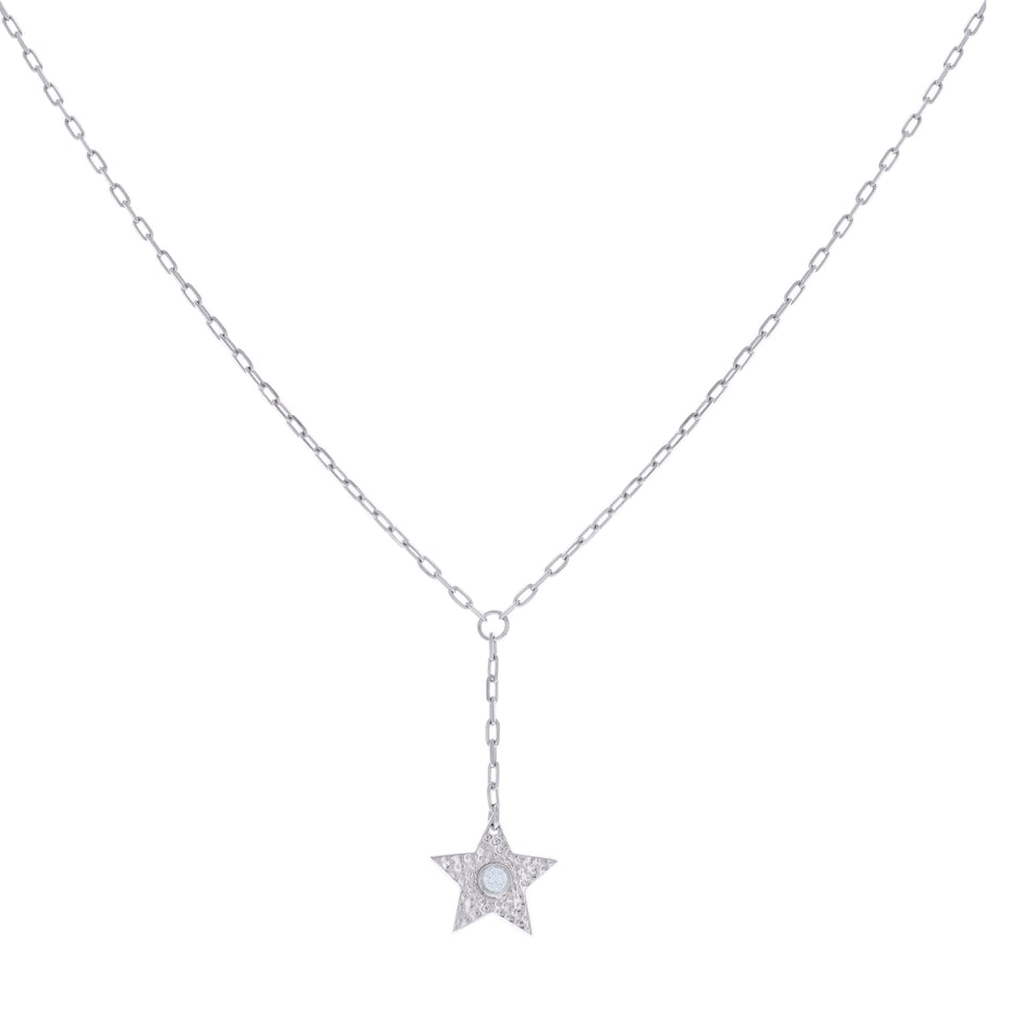 925 Sterling Silver Womens Cubic-Zirconia Star Charm Necklace