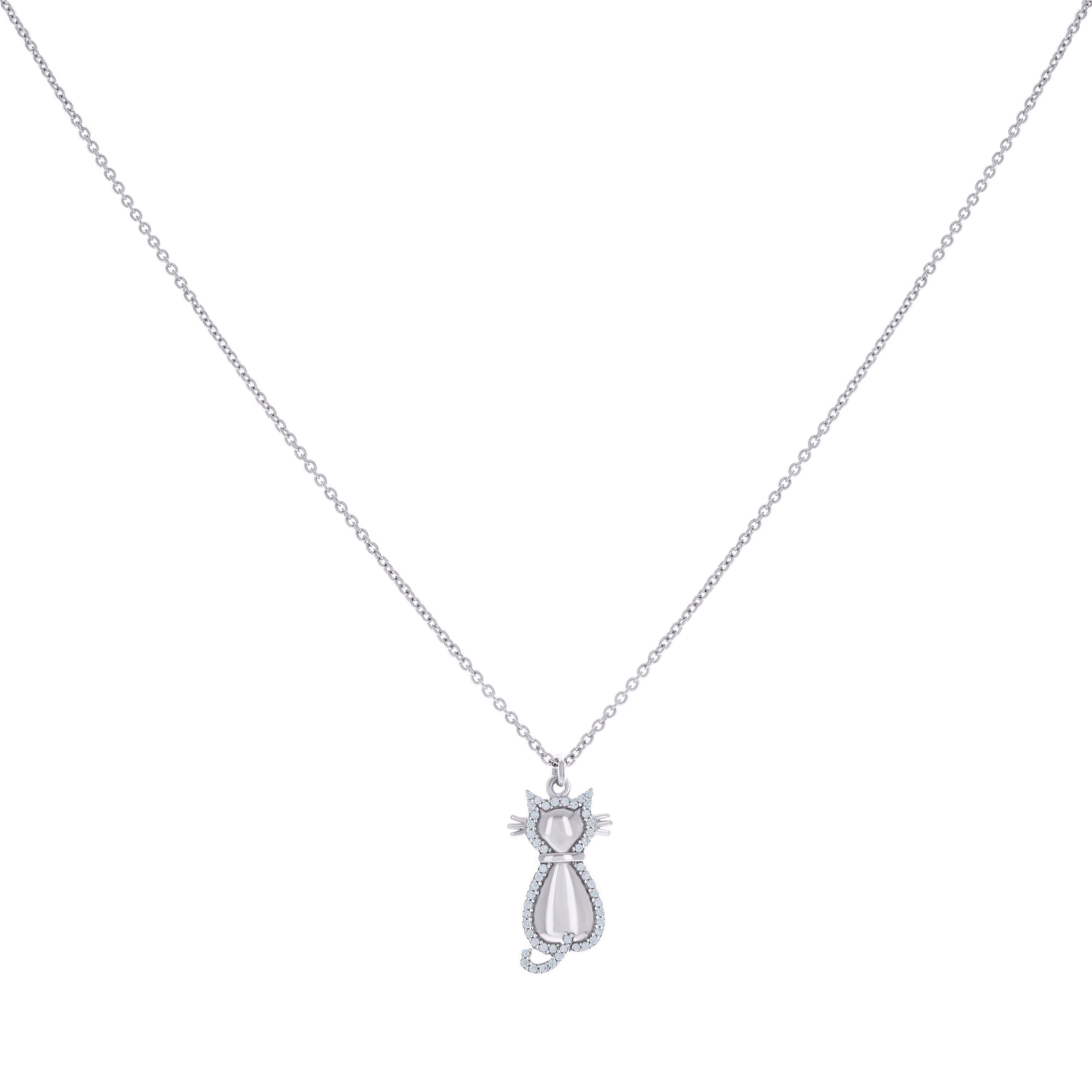 925 Sterling Silver Womens Cubic-Zirconia Cat Fashion Charm Necklace