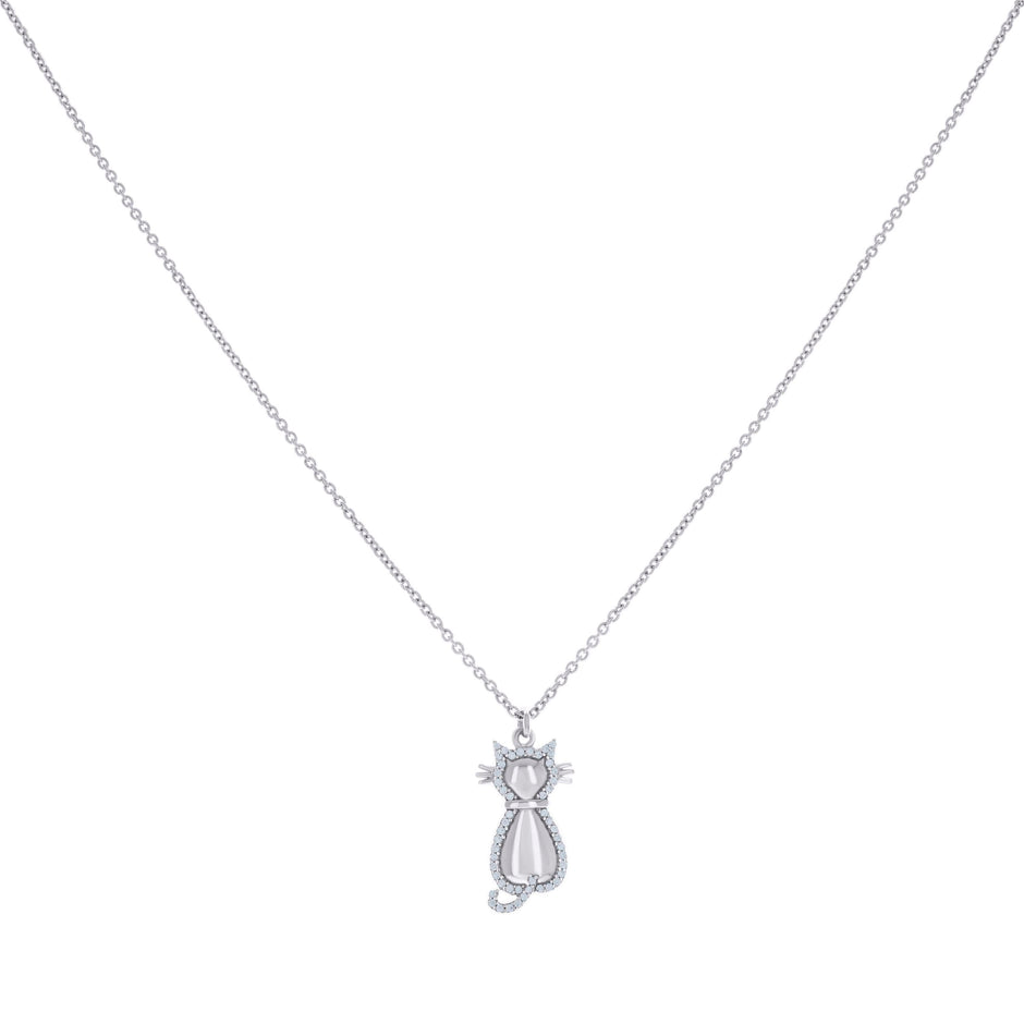 925 Sterling Silver Womens Cubic-Zirconia Cat Fashion Charm Necklace