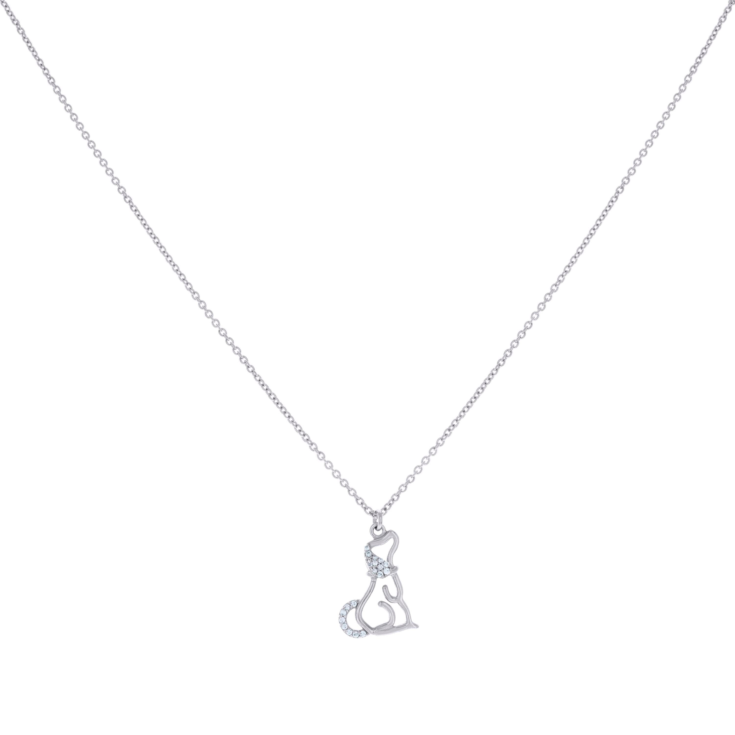 925 Sterling Silver Womens Cubic-Zirconia Dog Fashion Charm Necklace