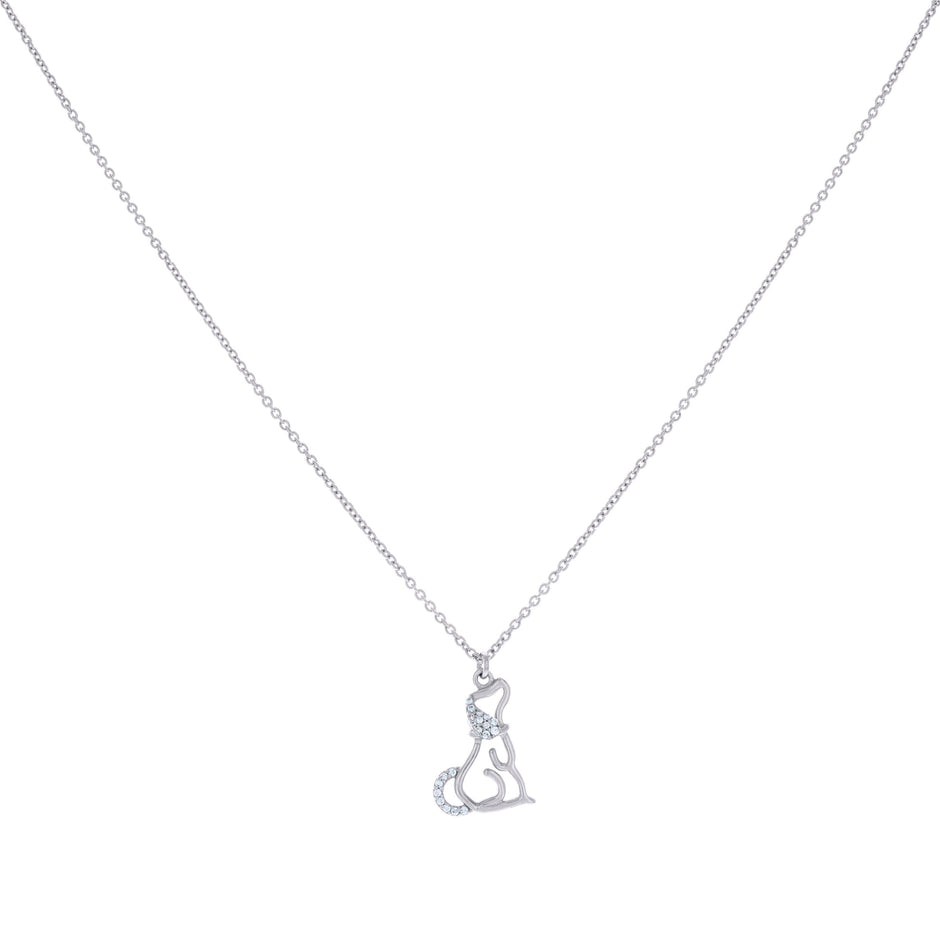 925 Sterling Silver Womens Cubic-Zirconia Dog Fashion Charm Necklace