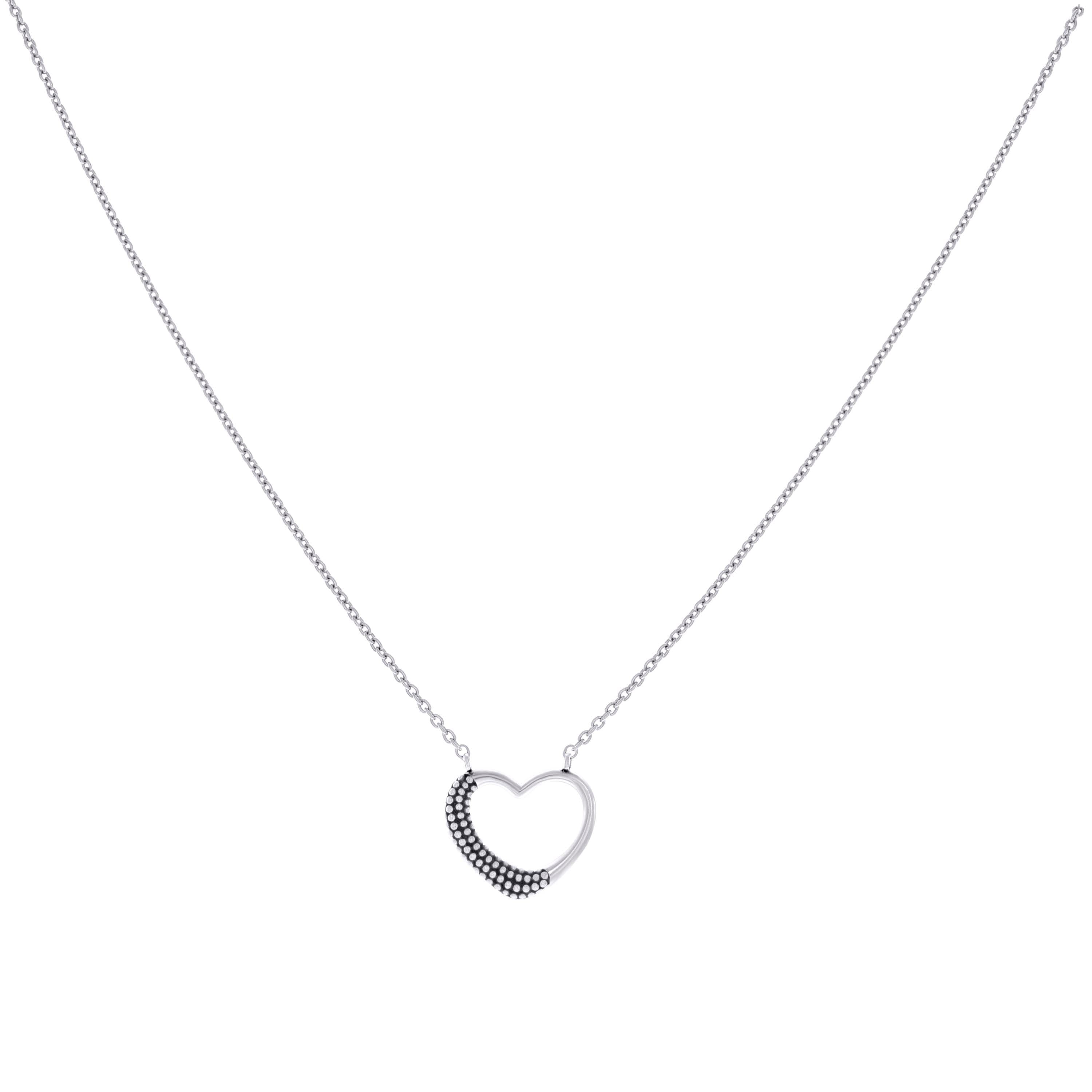 925 Sterling Silver Womens Antiqued Heart Charm Necklace