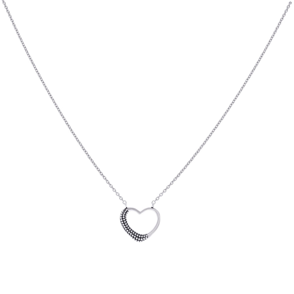 925 Sterling Silver Womens Antiqued Heart Charm Necklace