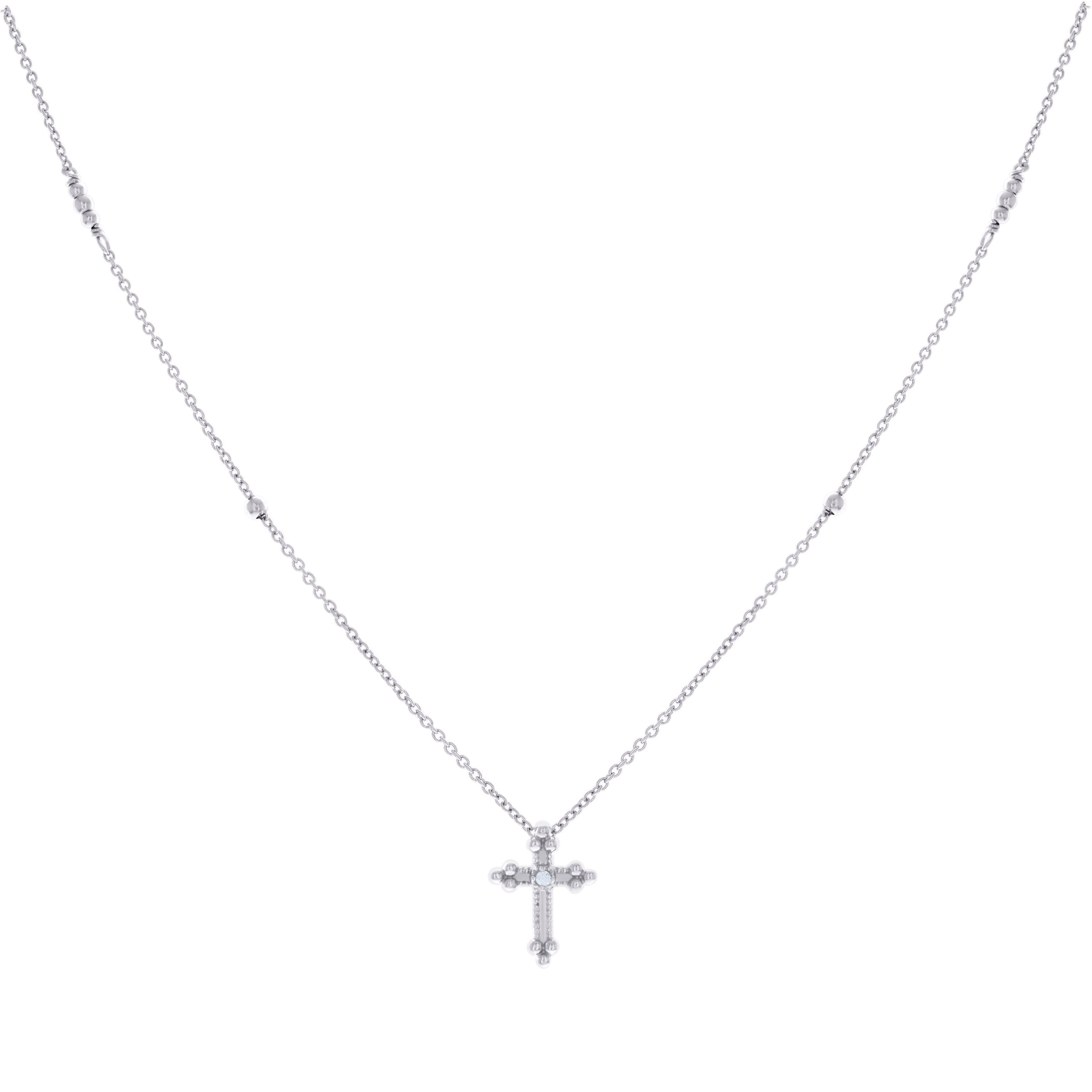 925 Sterling Silver Womens Cubic-Zirconia Cross Religious Charm Necklace