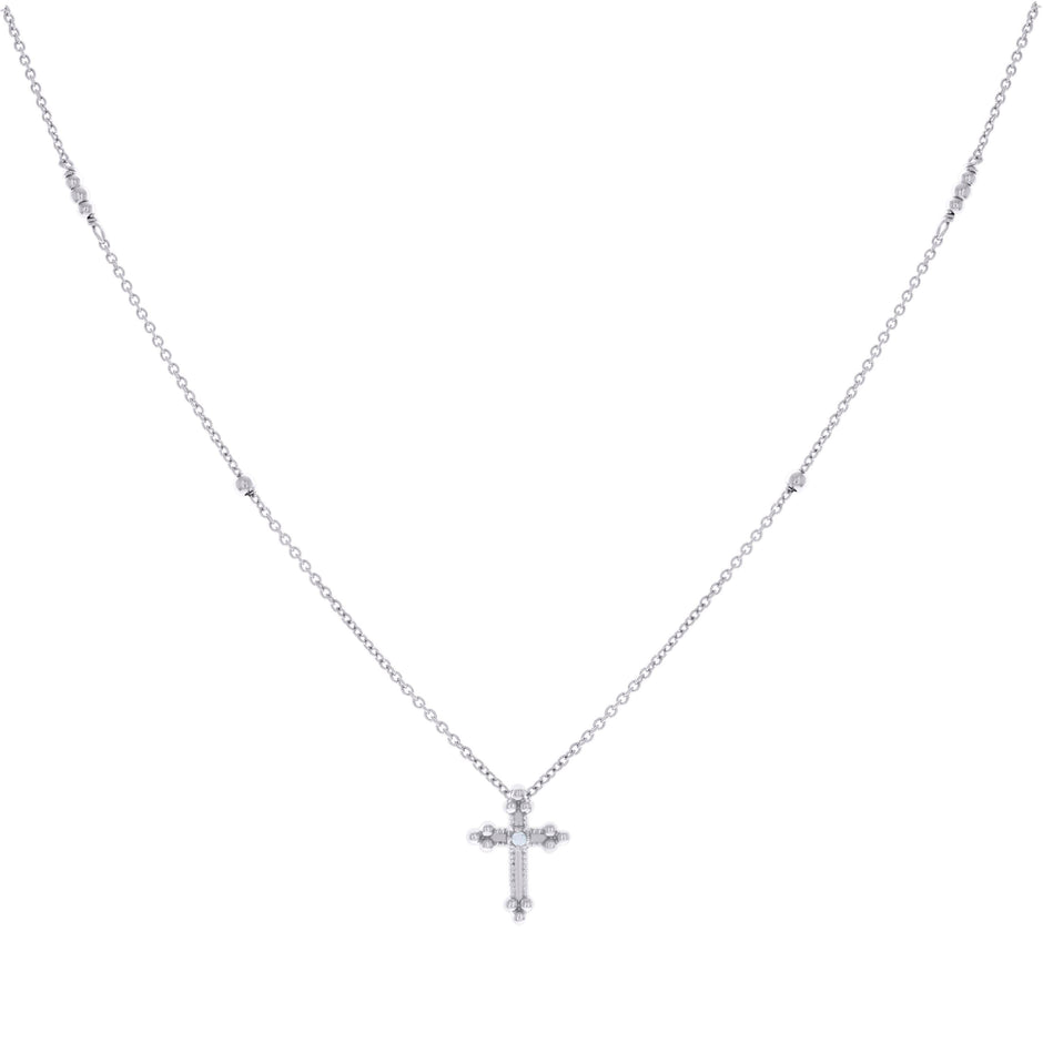 925 Sterling Silver Womens Cubic-Zirconia Cross Religious Charm Necklace