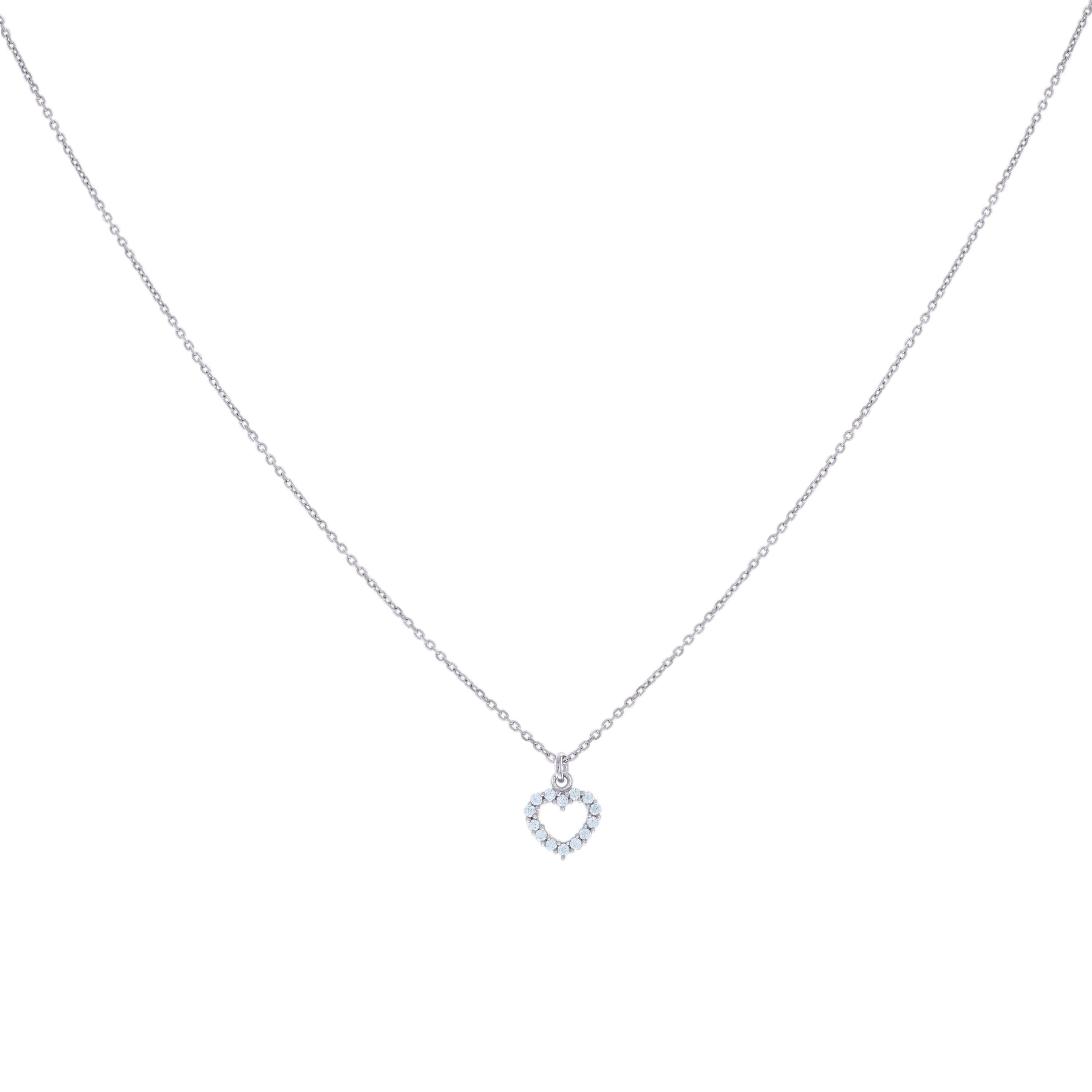 925 Sterling Silver Womens Cubic-Zirconia Heart Charm Necklace