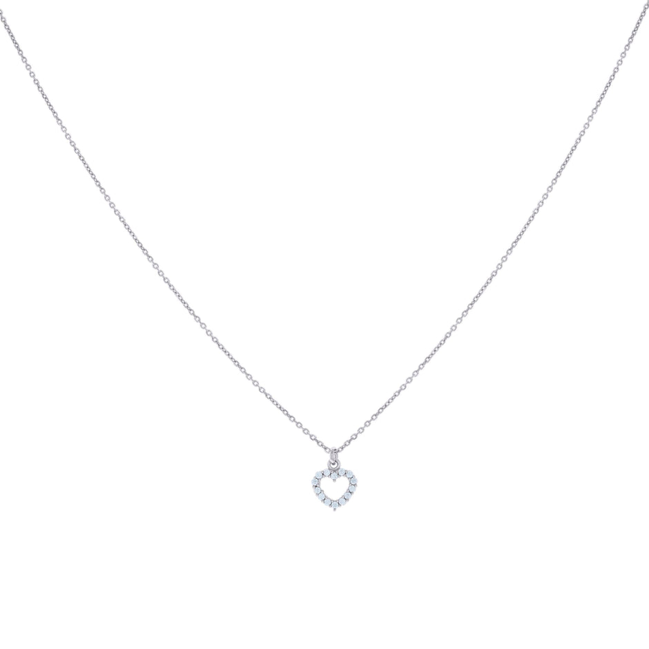925 Sterling Silver Womens Cubic-Zirconia Heart Charm Necklace