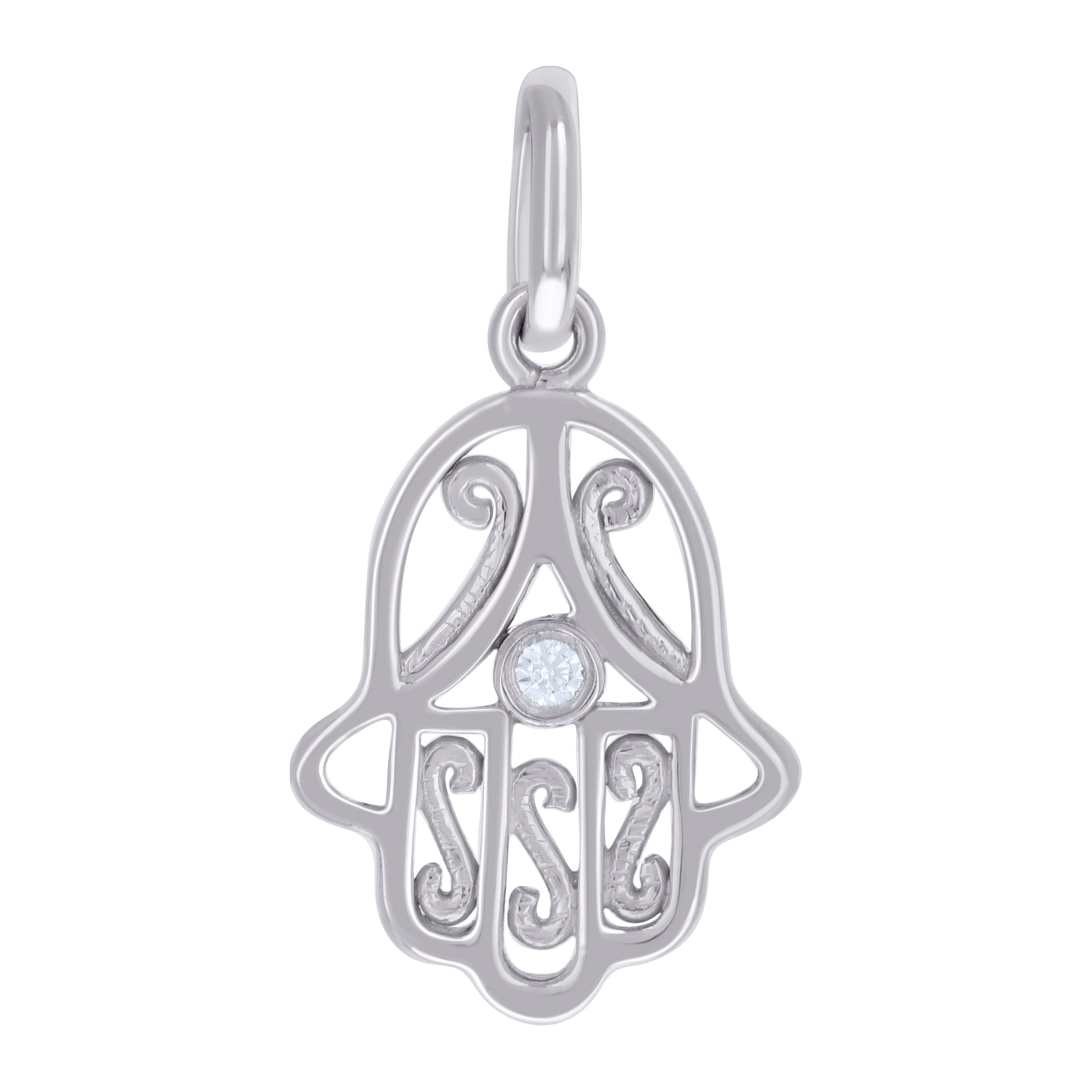 925 Sterling Silver Unisex Cubic-Zirconia Hamsa Symbol Religious Charm Pendant