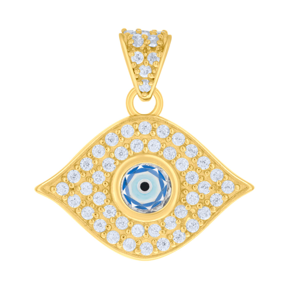 10kt Yellow Gold Unisex Cubic-Zirconia Enameled Evil Eye Good Luck Charm Pendant