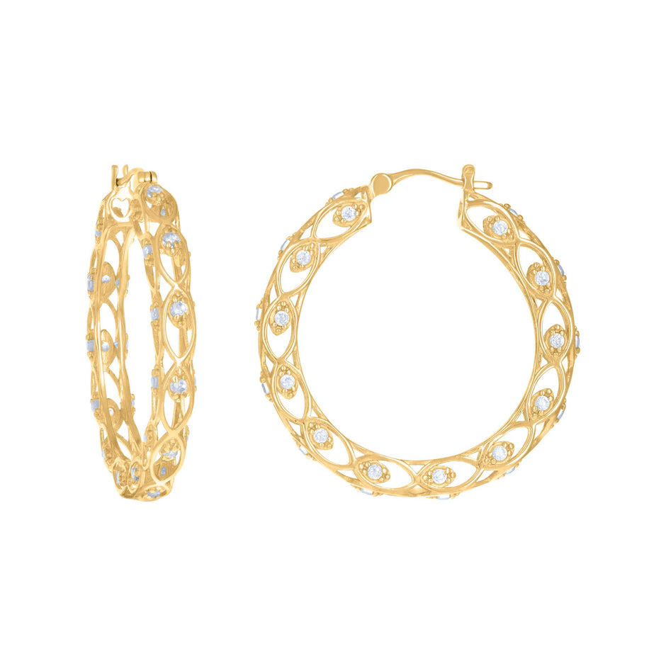 10kt Yellow Gold Womens Cubic-Zirconia Vintage Fashion Hoop Earrings 