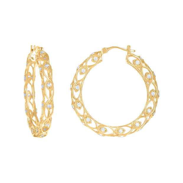 10kt Yellow Gold Womens Cubic-Zirconia Vintage Fashion Hoop Earrings 