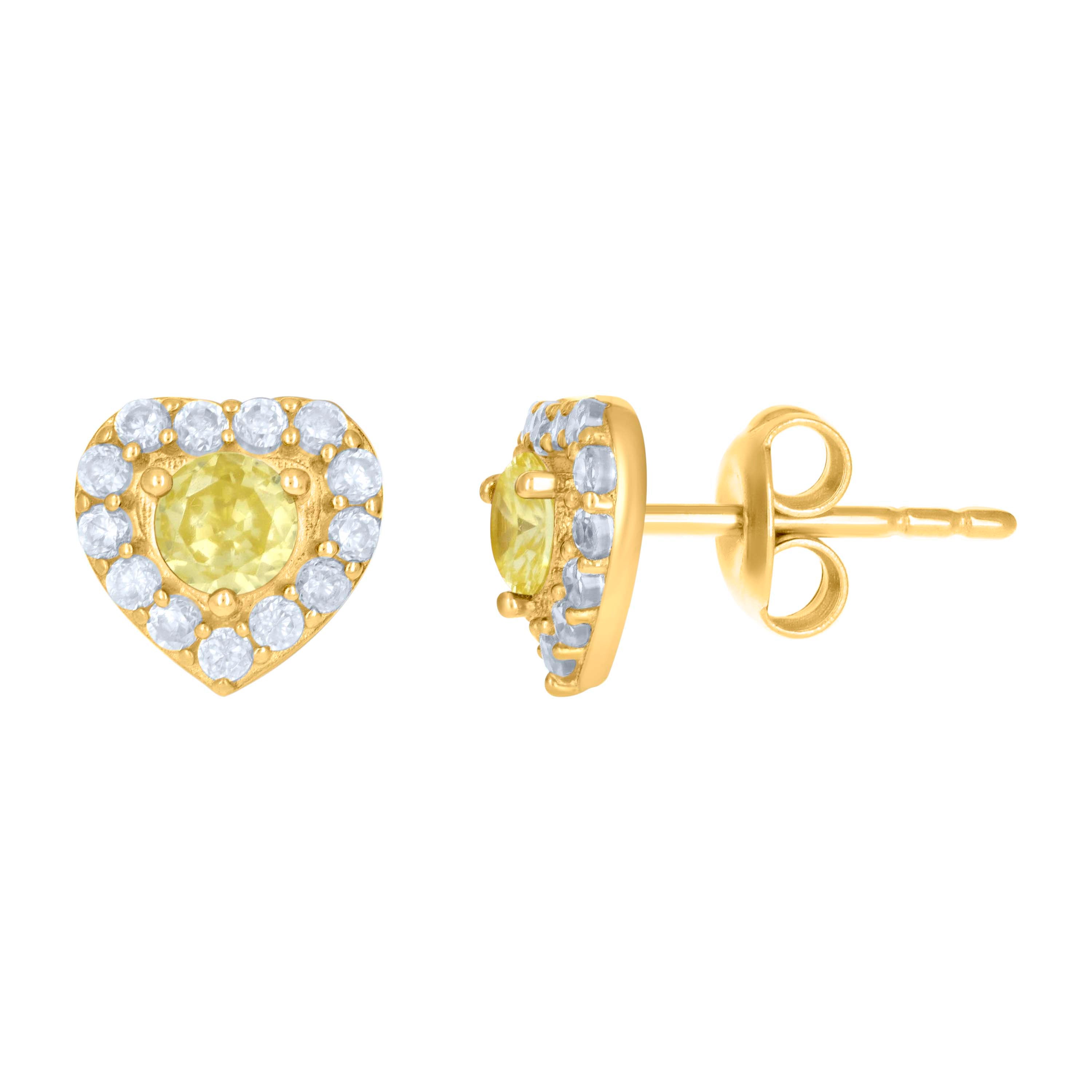 10kt Yellow Gold Womens Yellow White Cubic-Zirconia Heart Stud Earrings