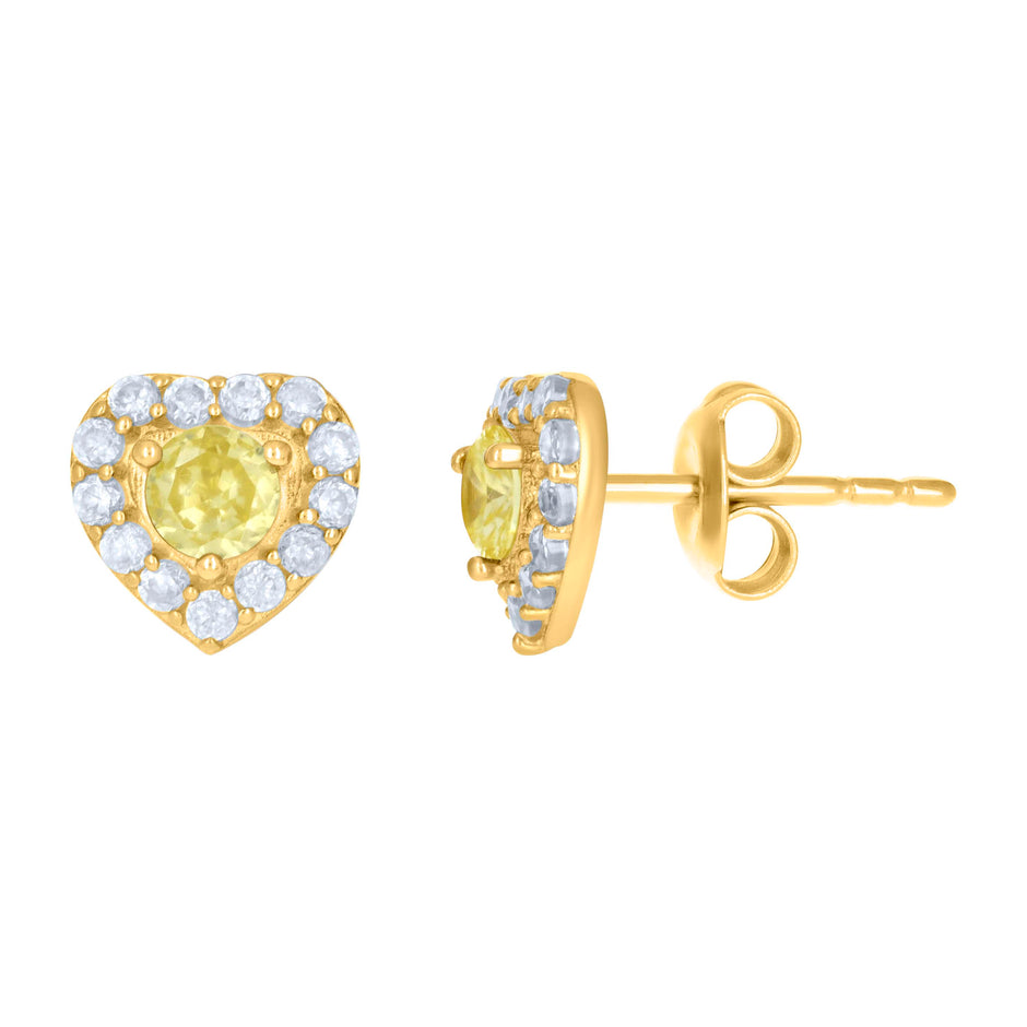 10kt Yellow Gold Womens Yellow White Cubic-Zirconia Heart Stud Earrings