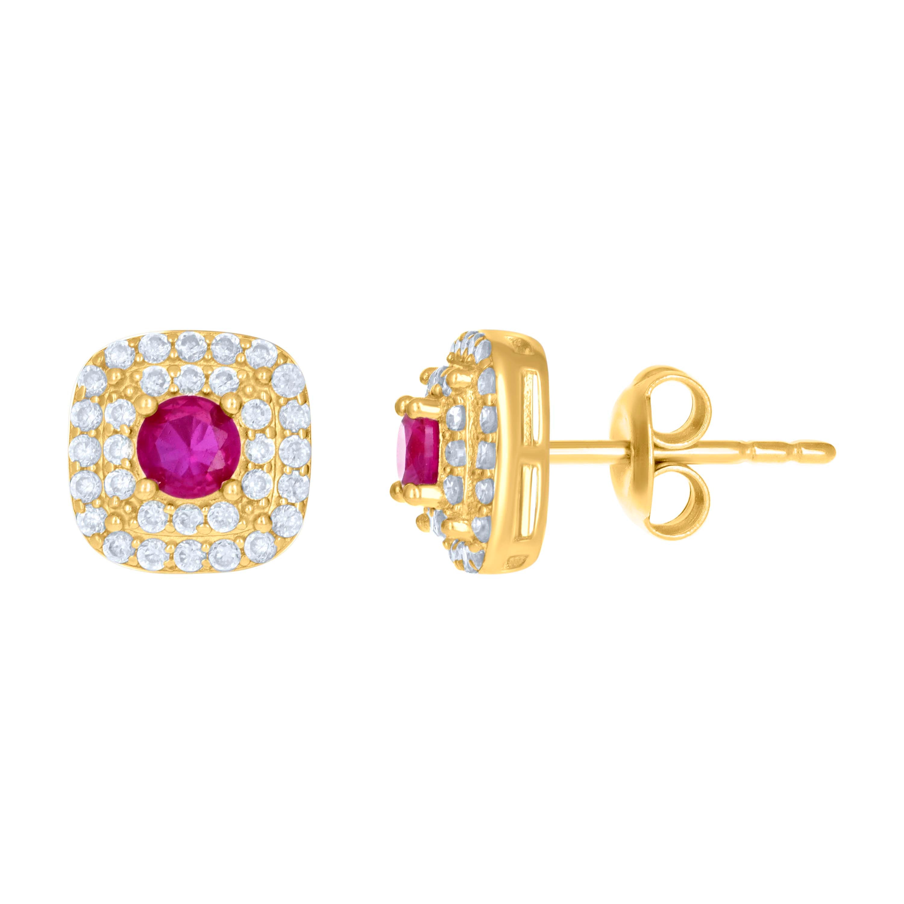 10kt Yellow Gold Womens Red White Cubic-Zirconia Square Fashion Stud Earrings