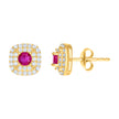 10kt Yellow Gold Womens Red White Cubic-Zirconia Square Fashion Stud Earrings