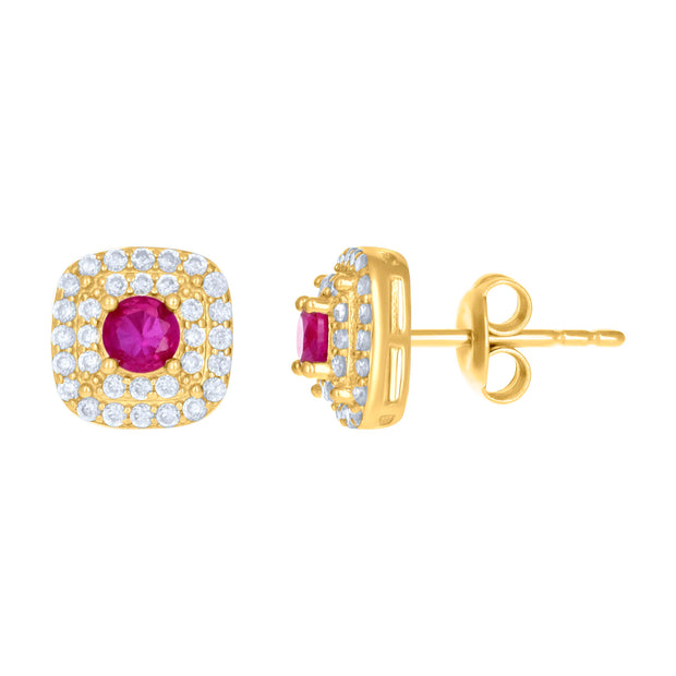 10kt Yellow Gold Womens Red White Cubic-Zirconia Square Fashion Stud Earrings