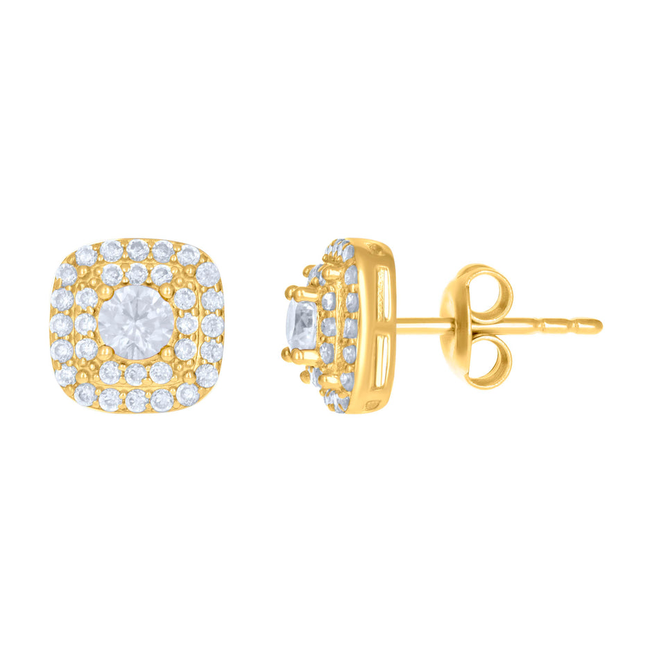 10kt Yellow Gold Womens Cubic-Zirconia Square Fashion Stud Earrings