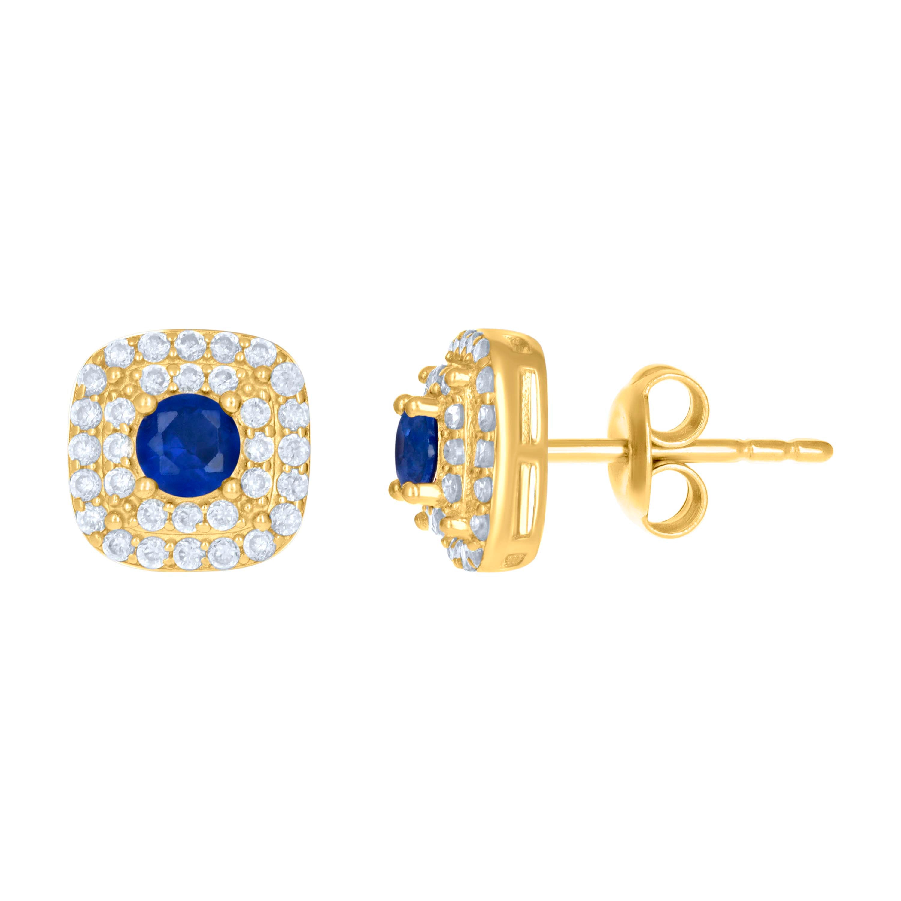 10kt Yellow Gold Womens Blue White Cubic-Zirconia Square Fashion Stud Earrings
