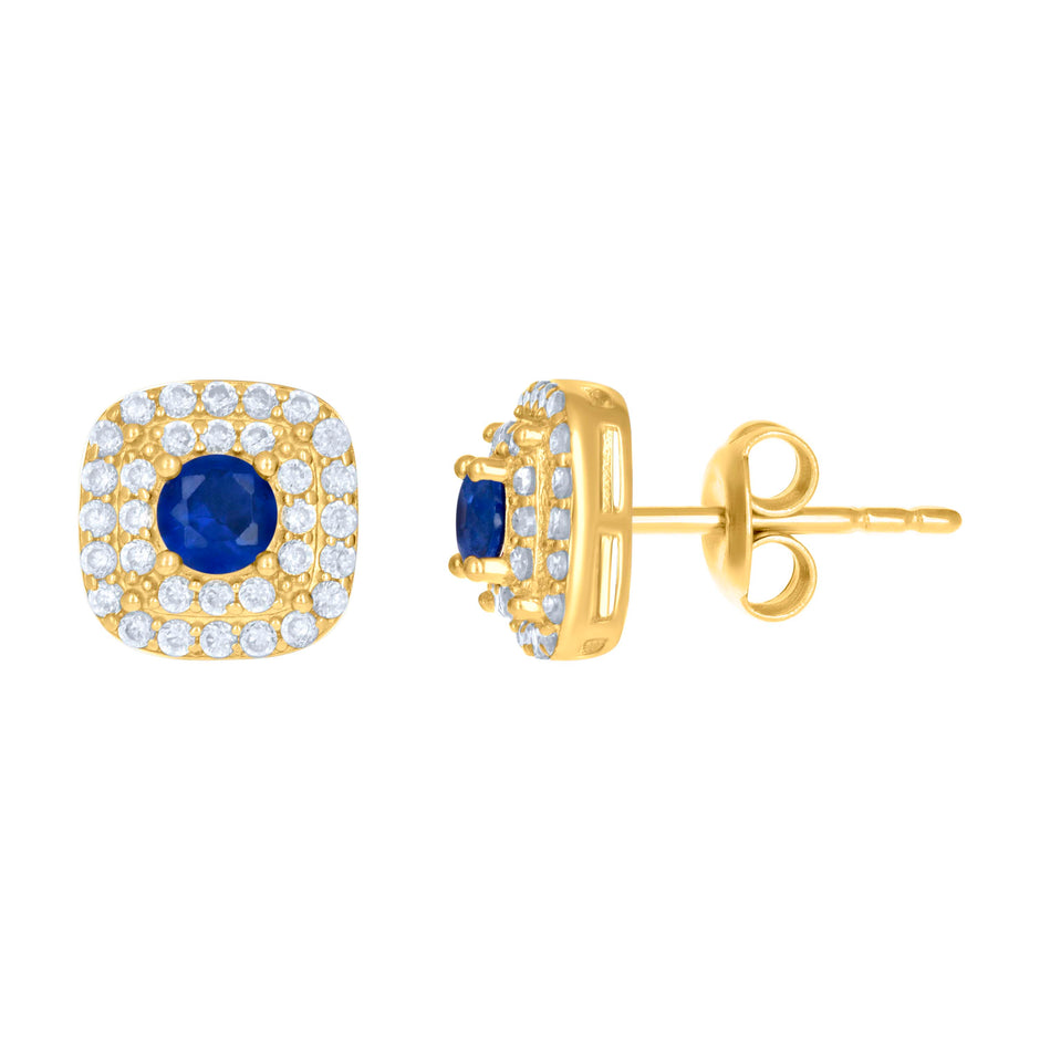 10kt Yellow Gold Womens Blue White Cubic-Zirconia Square Fashion Stud Earrings