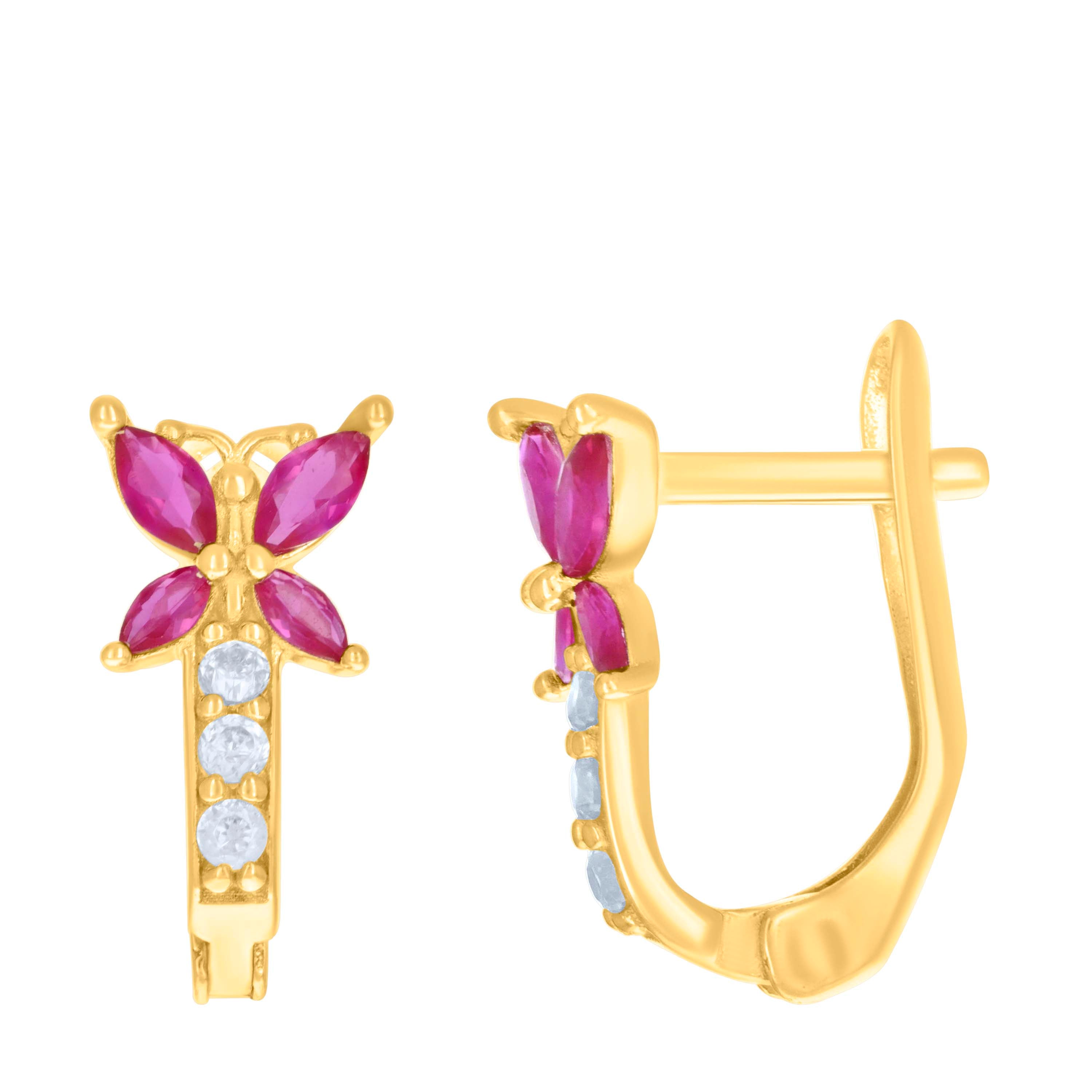 10kt Yellow Gold Womens Pink White Marquise Round Cubic-Zirconia Butterfly Fashion Latch Back Earrings