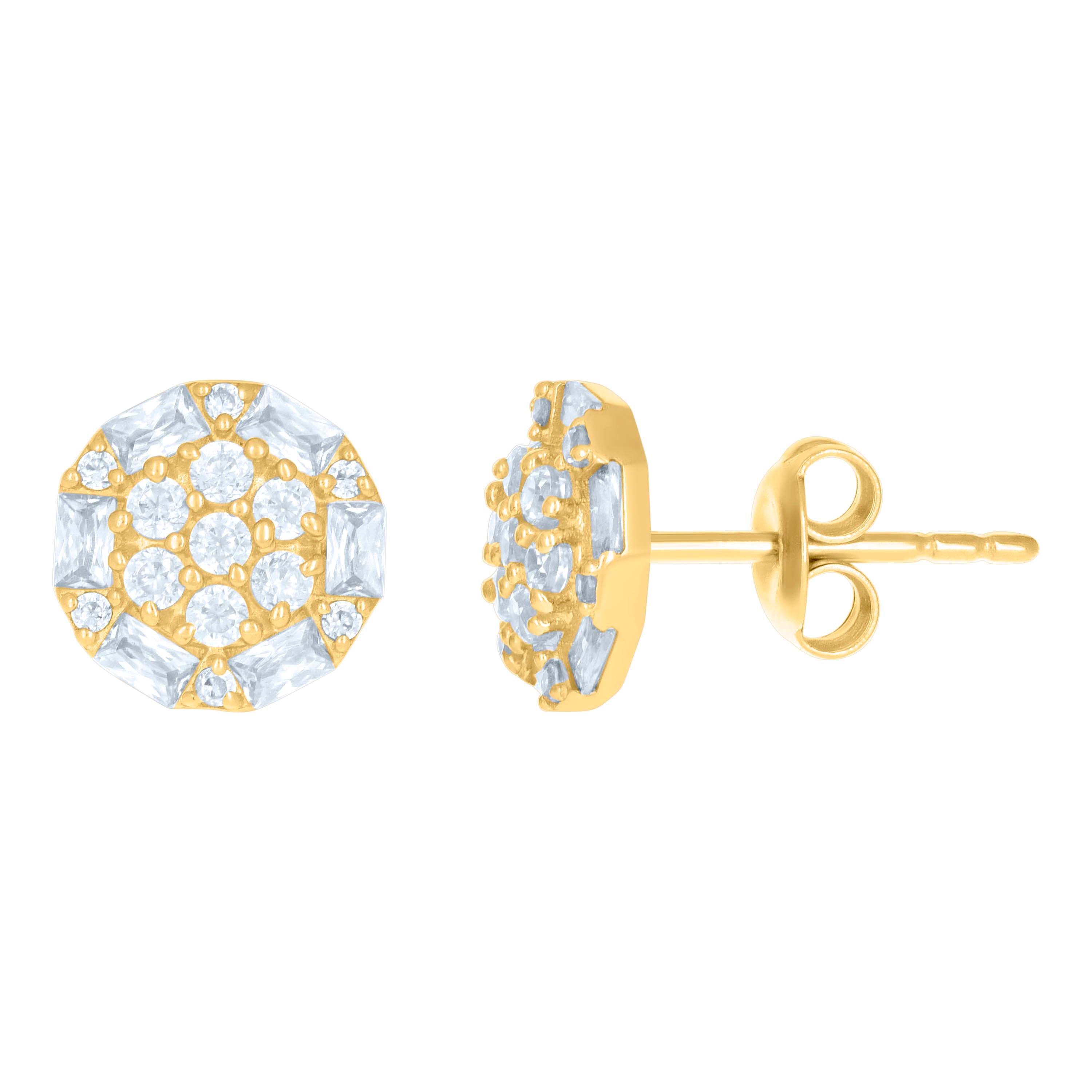 10kt Yellow Gold Womens Baguette Round Cubic-Zirconia Fashion Stud Earrings
