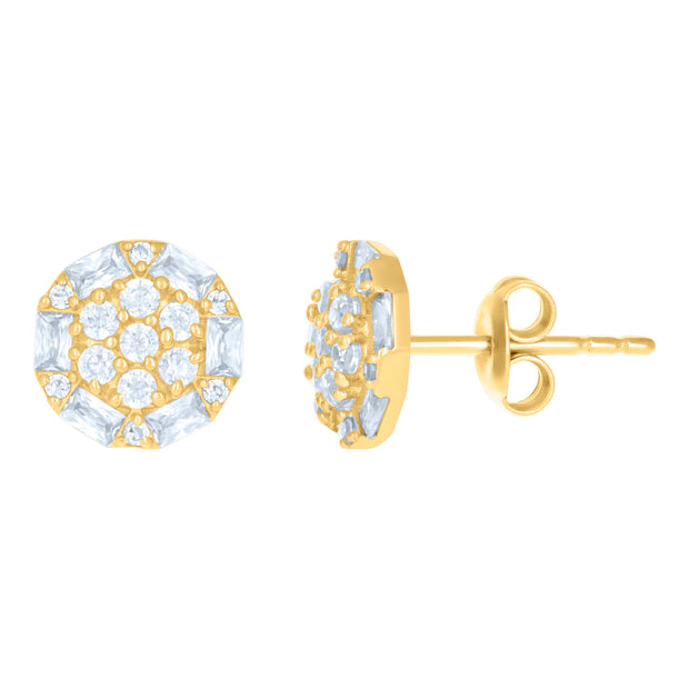 10kt Yellow Gold Womens Baguette Round Cubic-Zirconia Fashion Stud Earrings