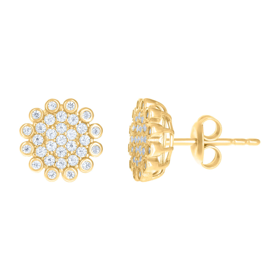 10kt Yellow Gold Womens Cubic-Zirconia Flower Fashion Stud Earrings
