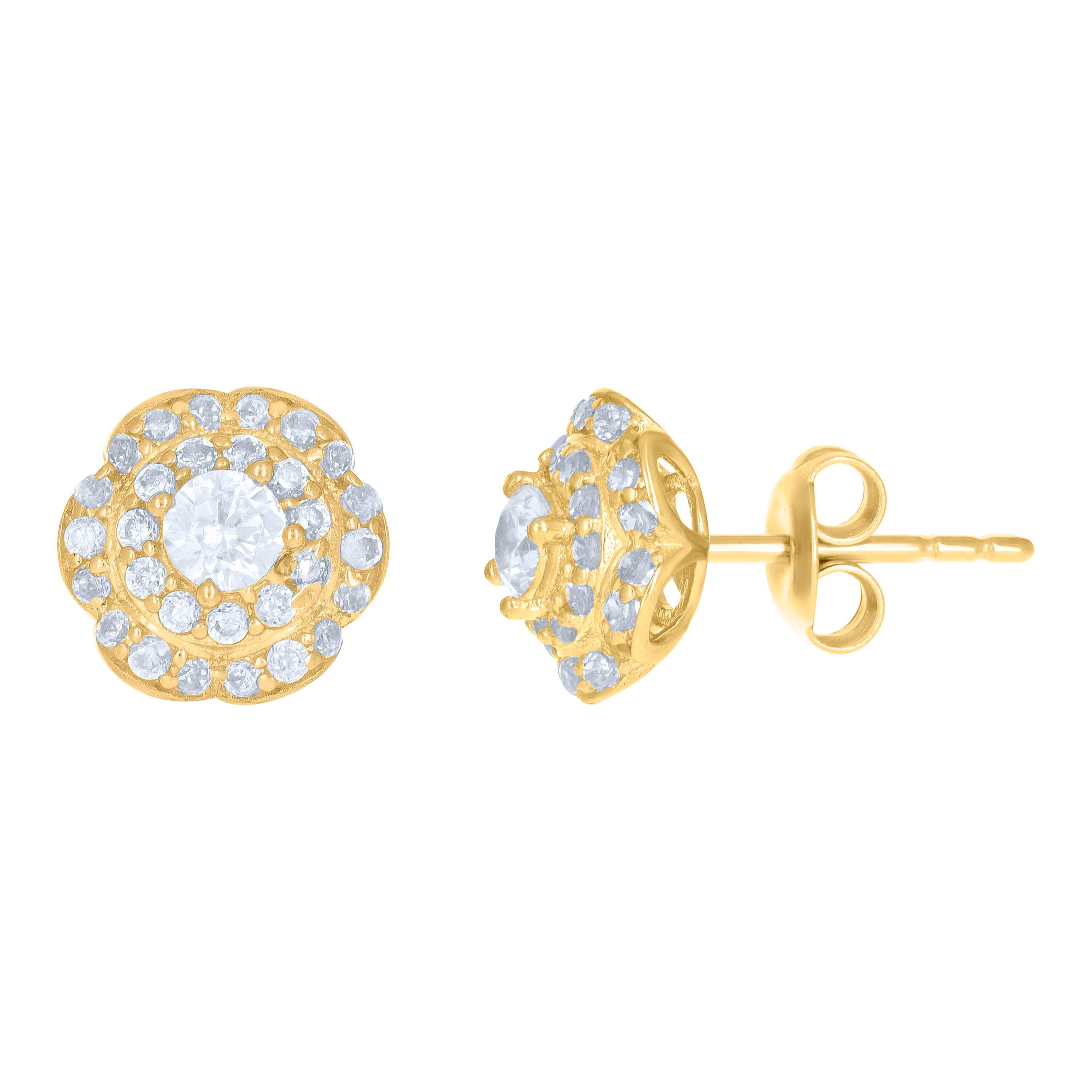 10kt Yellow Gold Womens Cubic-Zirconia Flower Fashion Stud Earrings