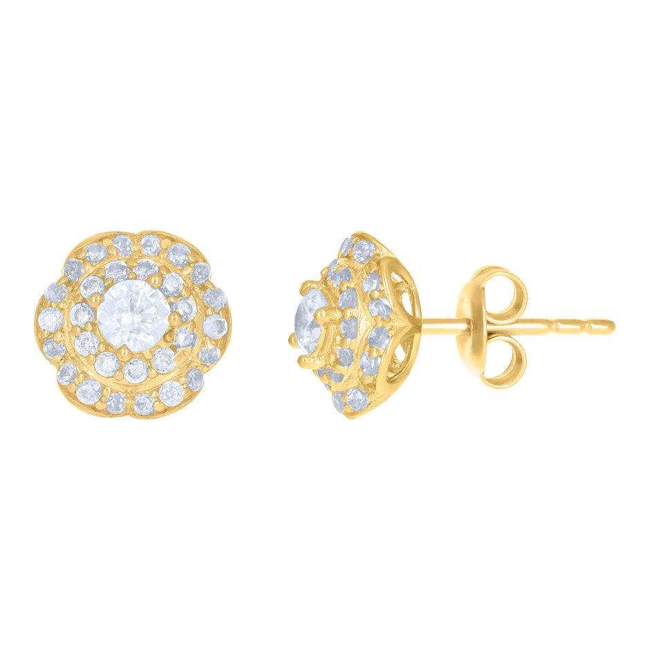 10kt Yellow Gold Womens Cubic-Zirconia Flower Fashion Stud Earrings