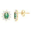10kt Yellow Gold Womens Green White Oval Round Cubic-Zirconia Flower Fashion Stud Earrings