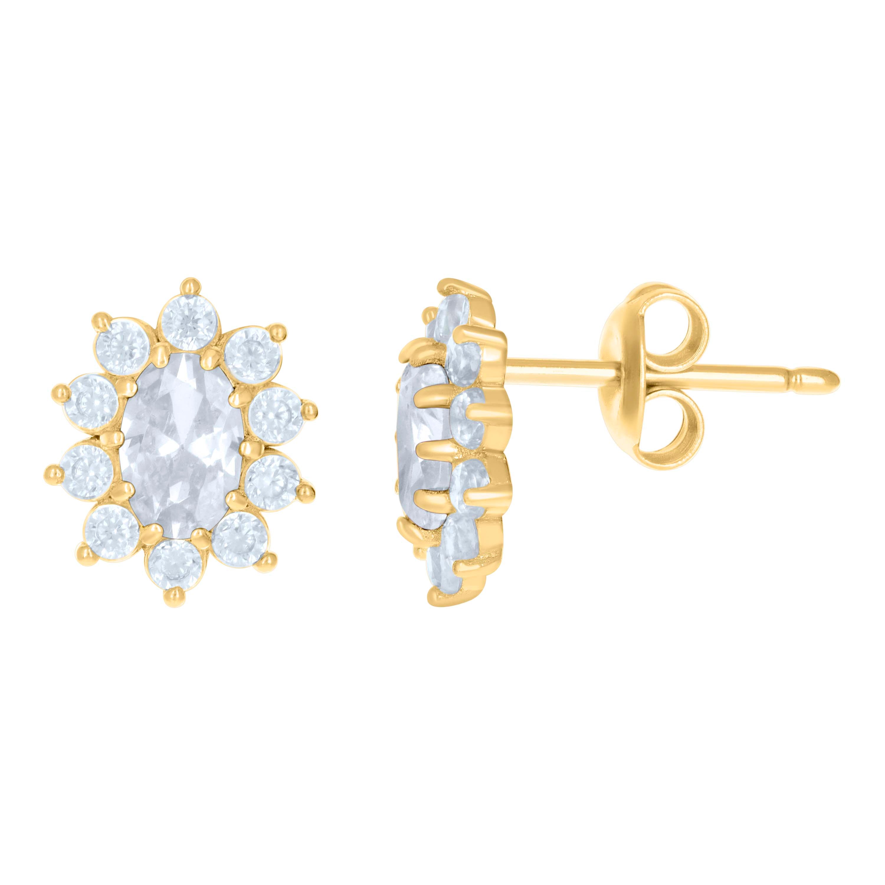 10kt Yellow Gold Womens Oval Round Cubic-Zirconia Flower Fashion Stud Earrings