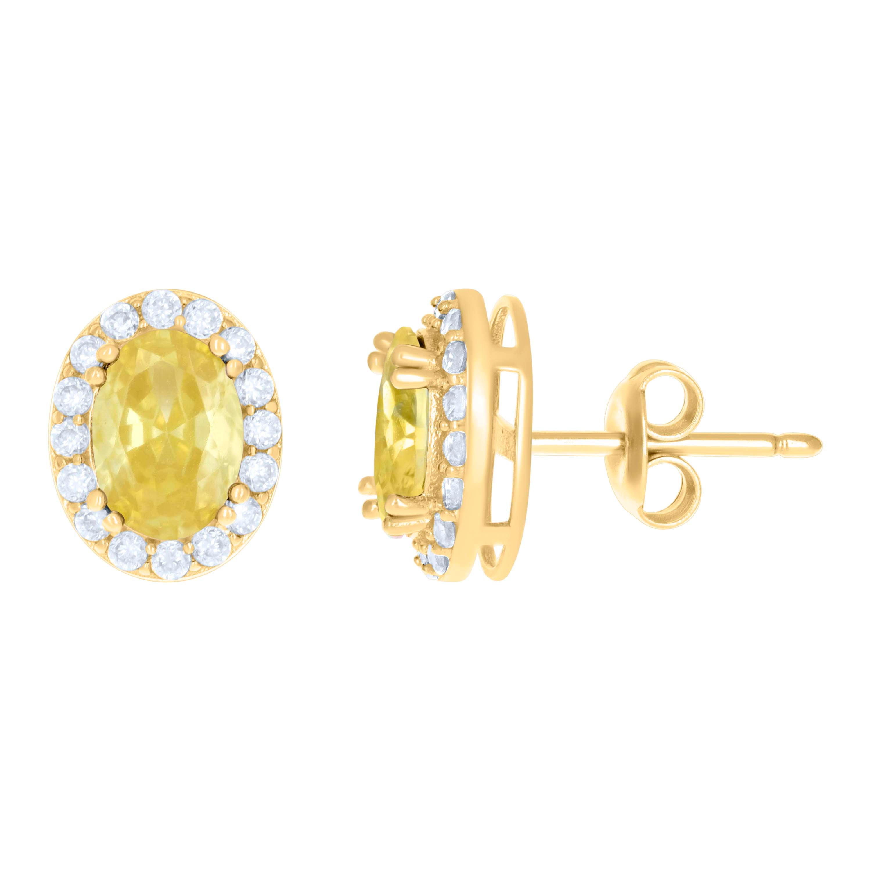 10kt Yellow Gold Womens Yellow White Oval Round Cubic-Zirconia Oval Fashion Stud Earrings