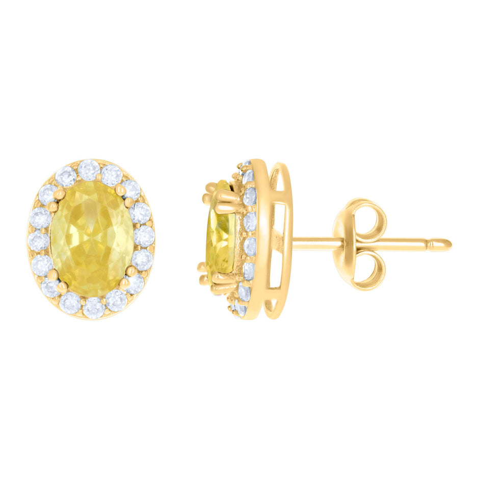 10kt Yellow Gold Womens Yellow White Oval Round Cubic-Zirconia Oval Fashion Stud Earrings