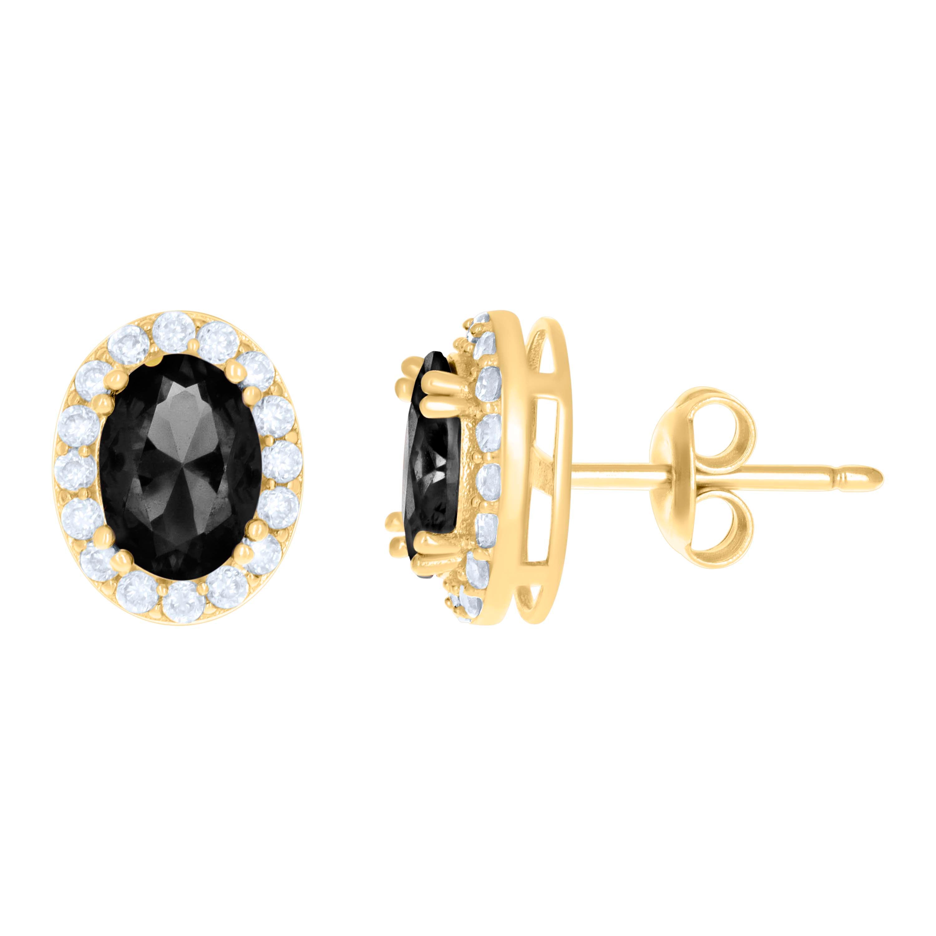 10kt Yellow Gold Womens Black White Oval Round Cubic-Zirconia Oval Fashion Stud Earrings