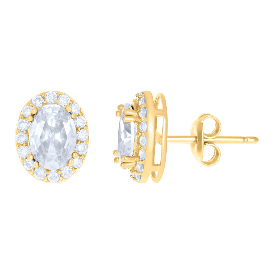 10kt Yellow Gold Womens Oval Round Cubic-Zirconia Oval Fashion Stud Earrings
