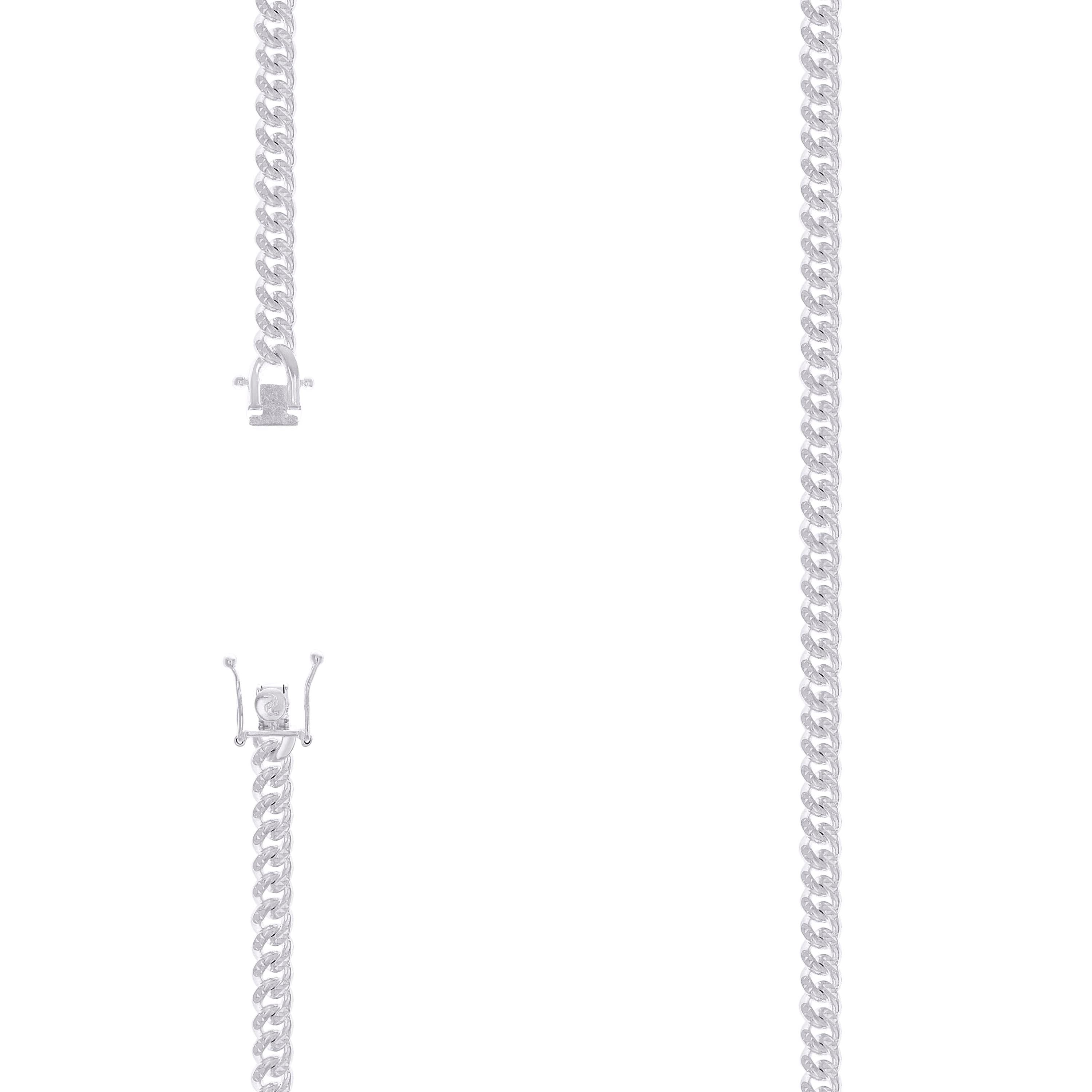 925 Sterling Silver Solid Miami Cuban Pyramid Chain Rhodium 150 4.9mm-8