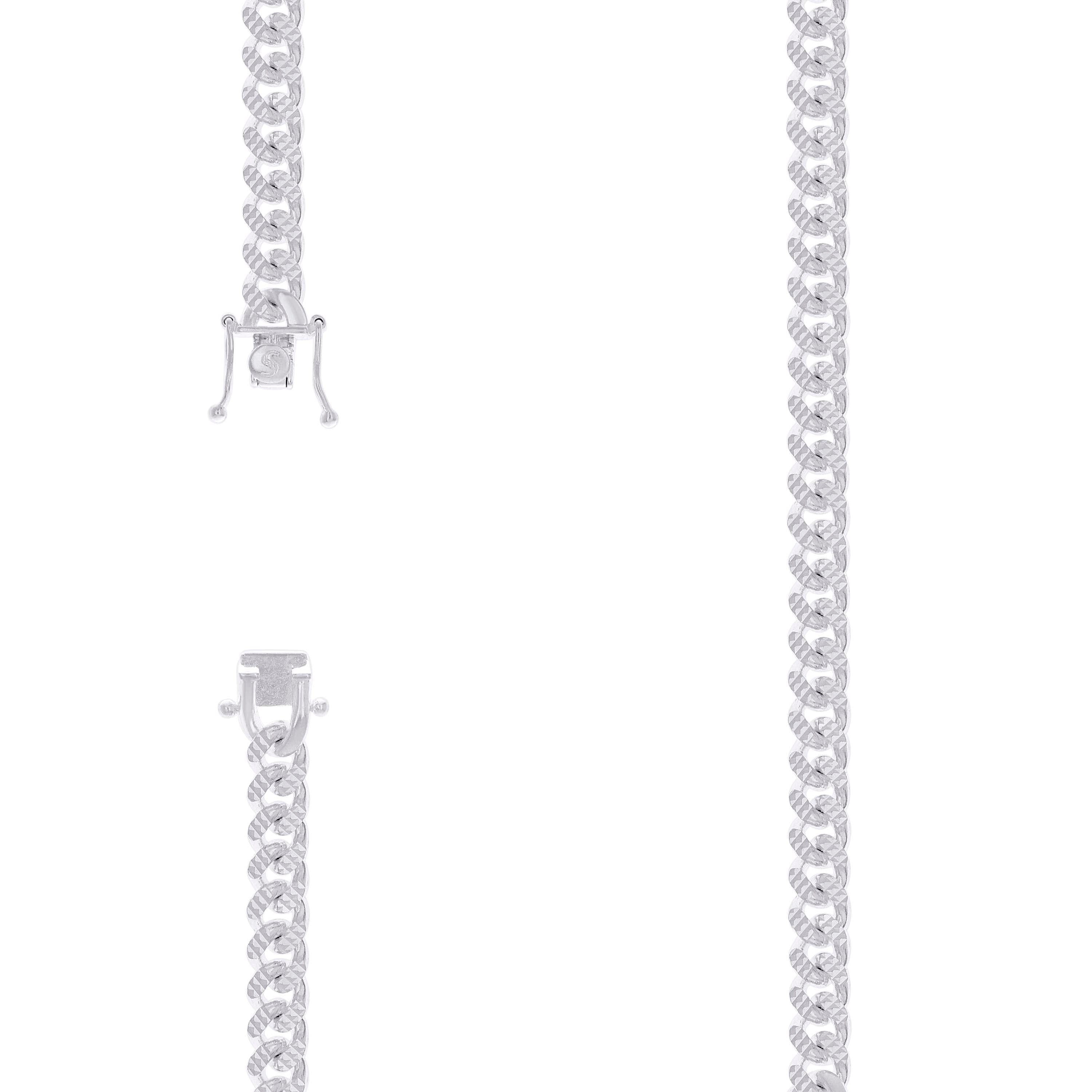 925 Sterling Silver Solid Miami Cuban Pyramid Chain Rhodium 200 7mm-8