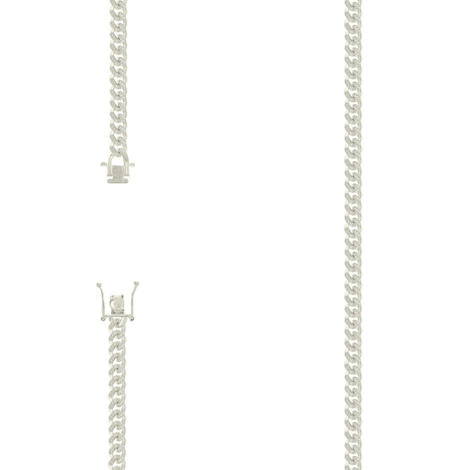 925 Sterling Silver Solid Miami Cuban Pyramid Chain Silver 150 4.9mm-22" - SLV-134218