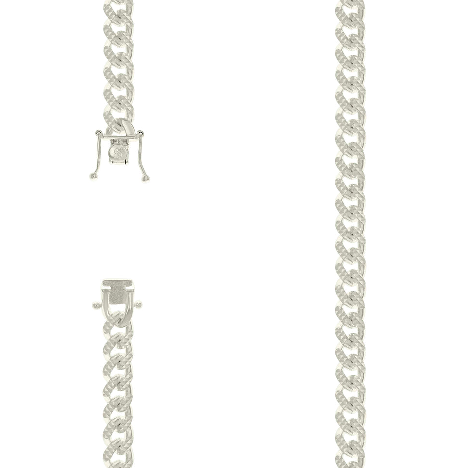 925 Sterling Silver Solid Miami Cuban Pyramid Chain Silver 250 8.4mm-8" - SLV-134229