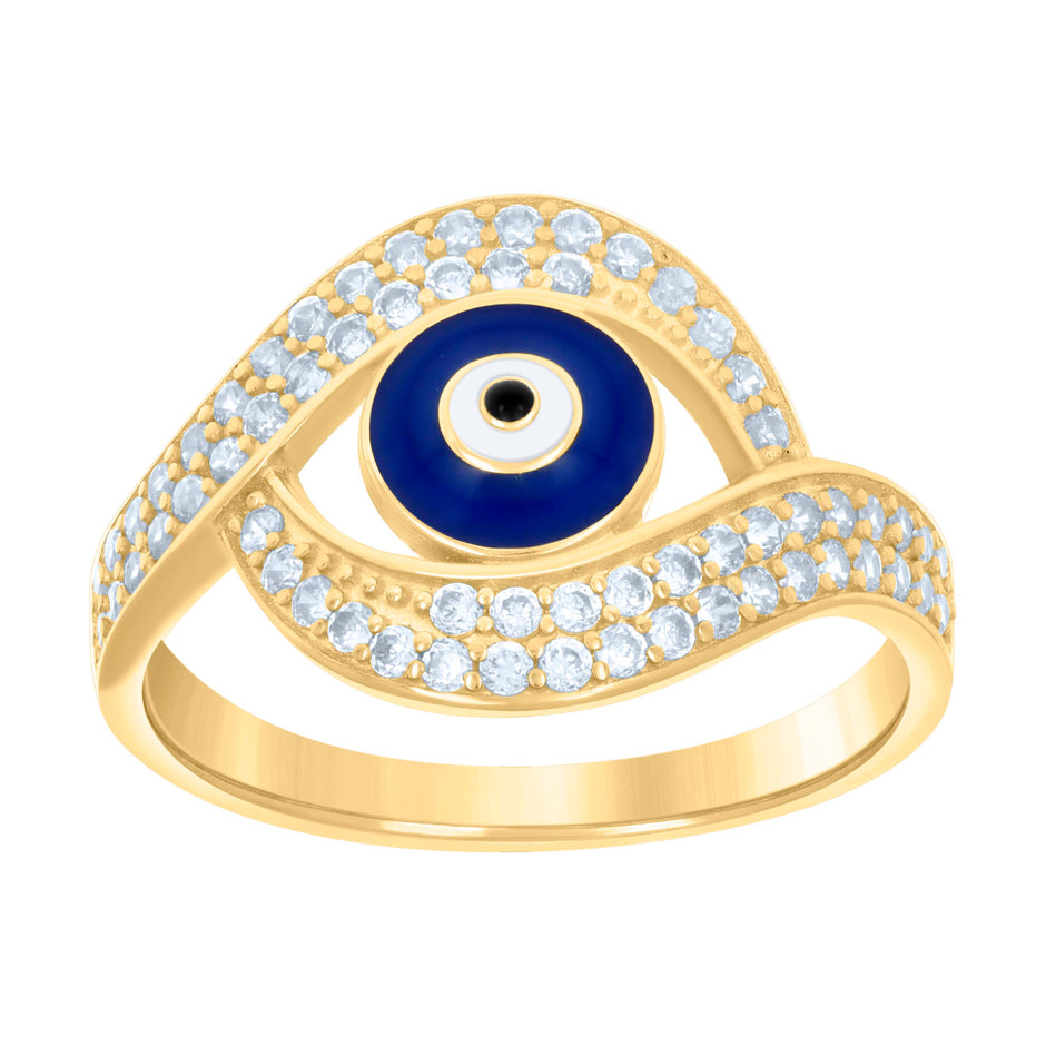 10kt Yellow Gold Womens Cubic-Zirconia Evil Eye Good Luck Ring