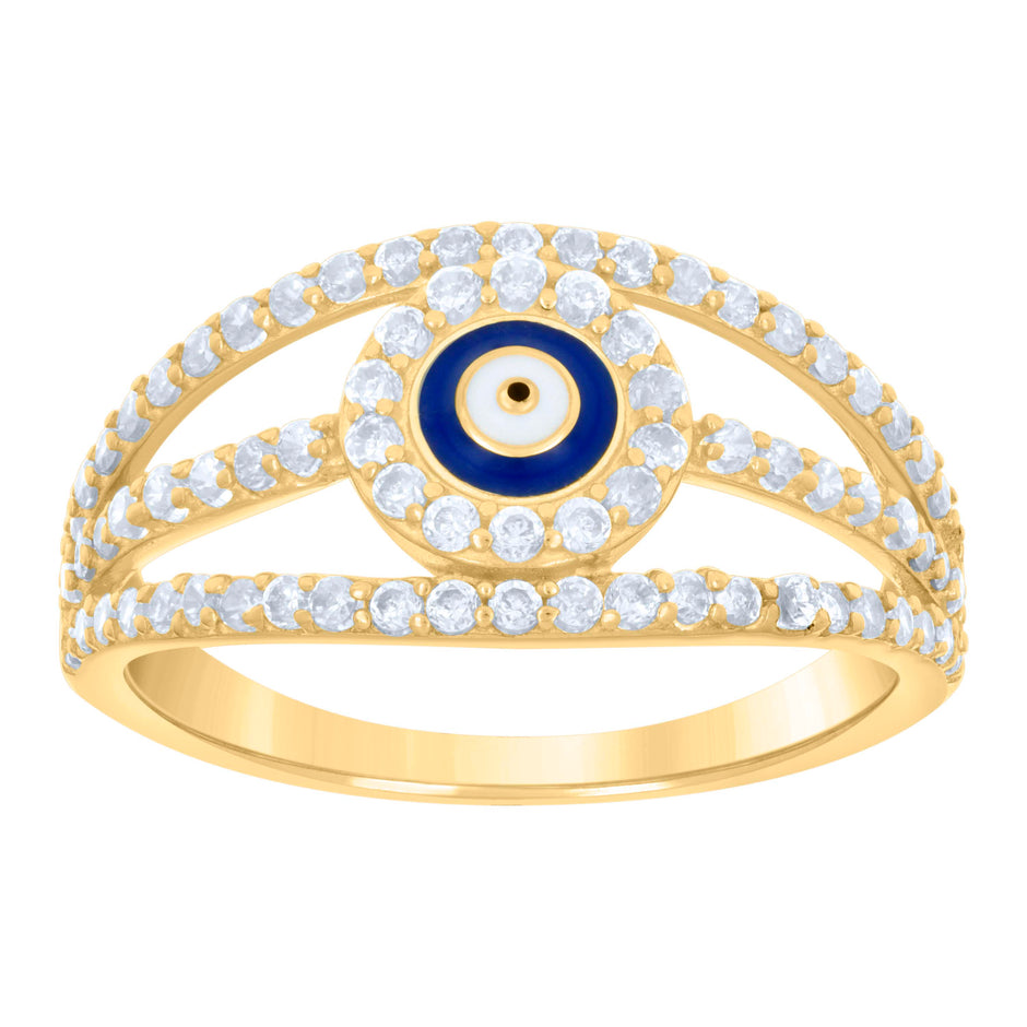 10kt Yellow Gold Womens Cubic-Zirconia Evil Eye Good Luck Ring